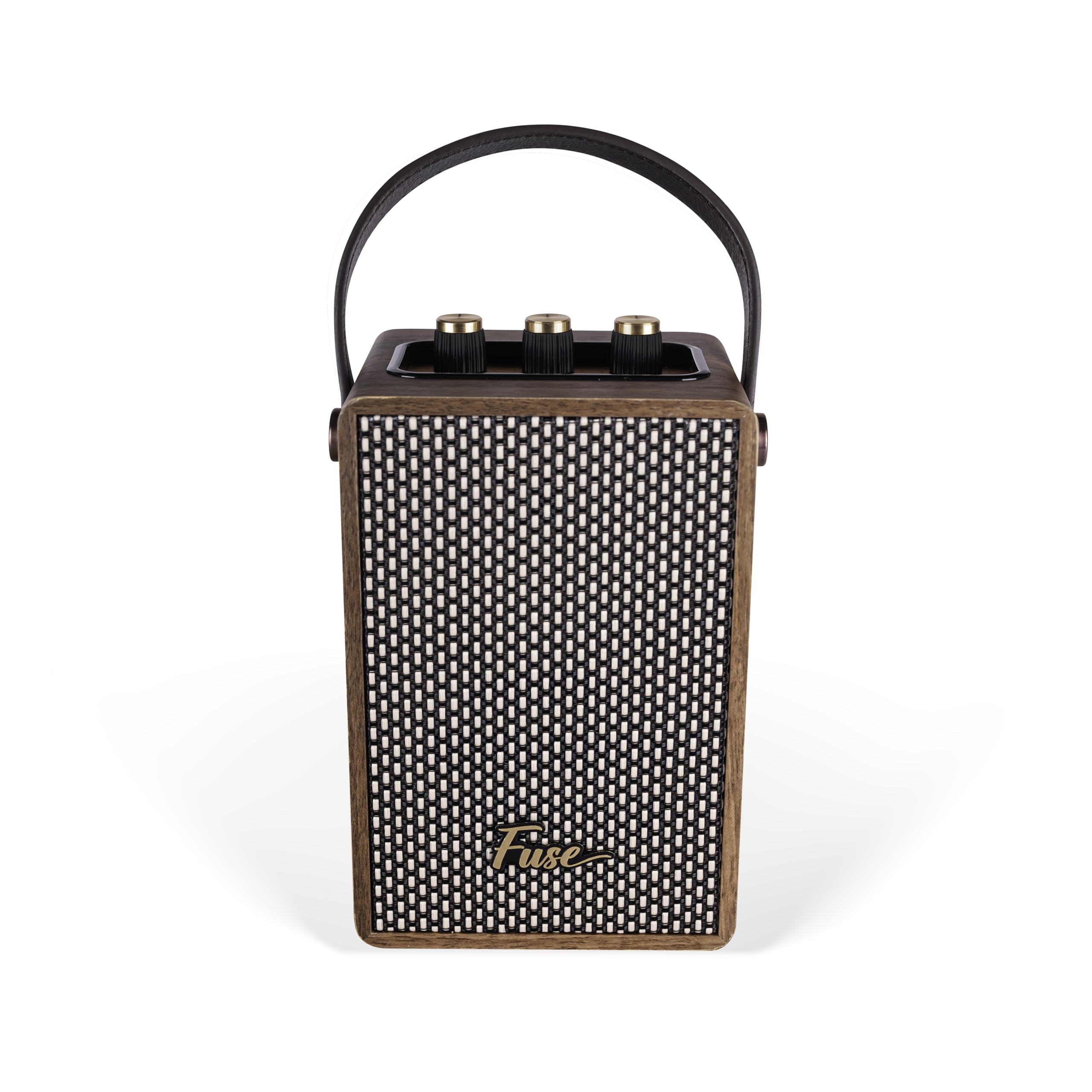 Fuse Andle Vintage Retro Bluetooth Speaker With Vegan Leather Handle | Portable Speaker With Smartphone Connection | Usb & Aux Input | Stylish Brown Wood Exterior