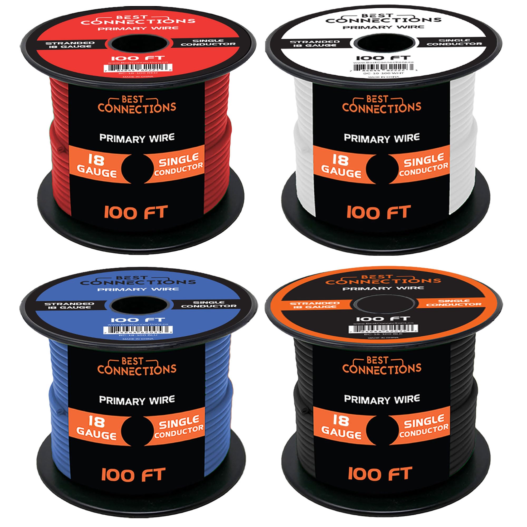 Best Connections 18 Gauge Automotive Primary Wire (Various Color/Size Options) | Ideal For Automotive, Speaker, And Lighting Cir