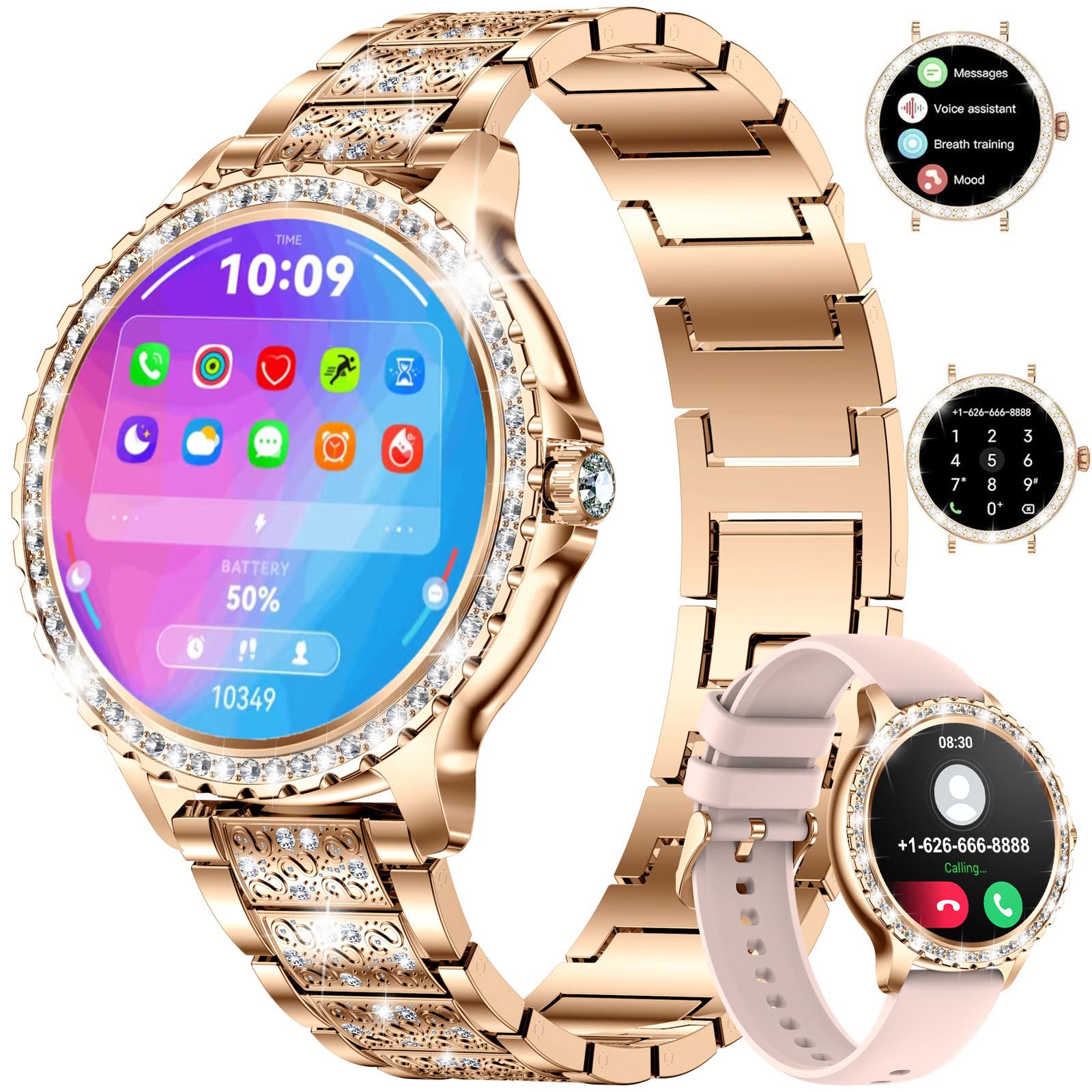 Lige Smart Watch For Women(Answer/Make Calls),1.3''Hd Diamonds Luxury Smartwatch For Android Iphone Phones,Fitness Trackers With