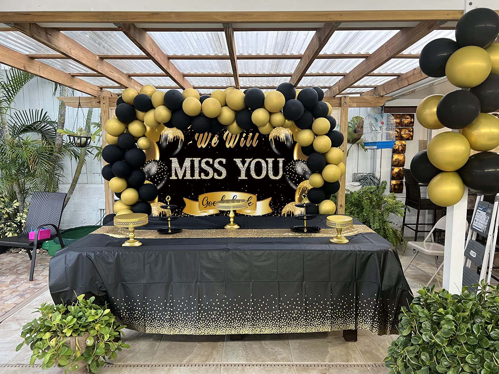 Retirement Farewell Party Backdrop We Will Miss You Black Gold Glitter Balloon Photography Background Goodbye Going Away Retirem