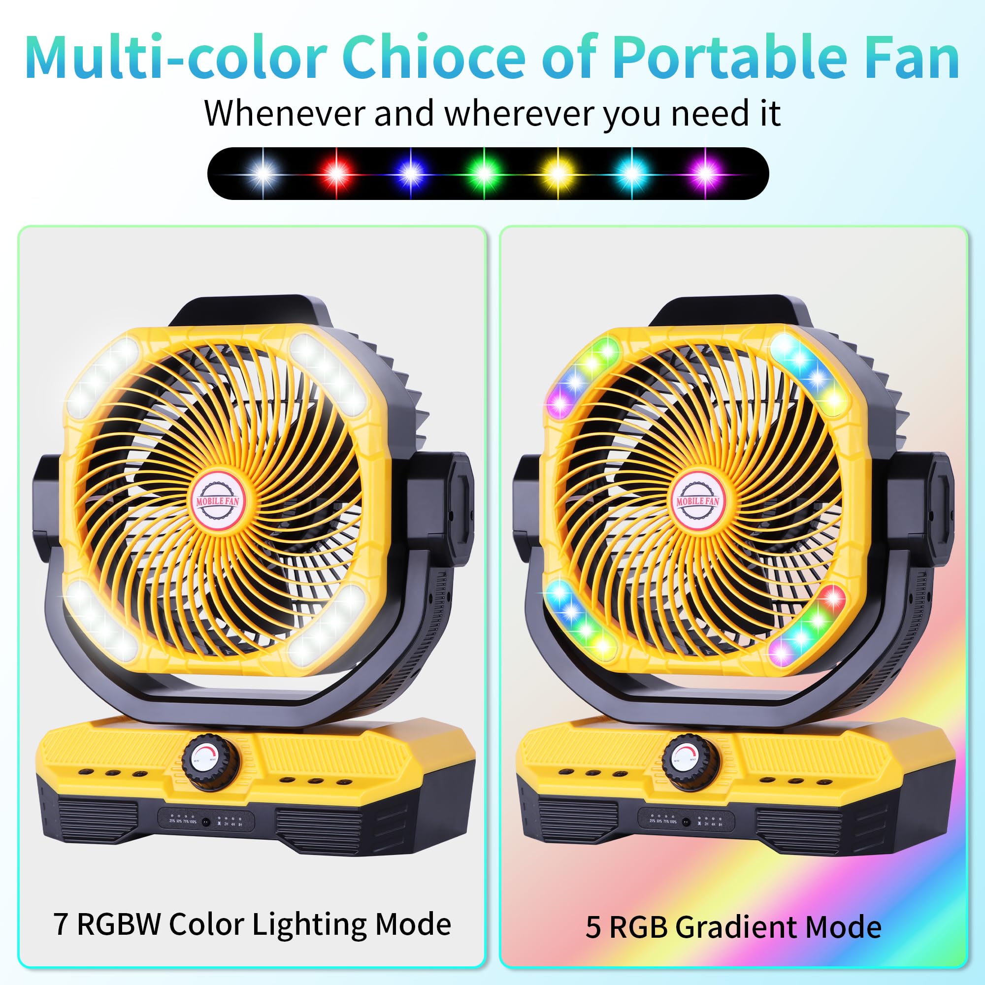 Westtree Camping Fan 20000Mah Rechargeable Battery Operated Fan Outdoor Tent Fan With Light & Hook, Knob Speeds, Personal Usb De