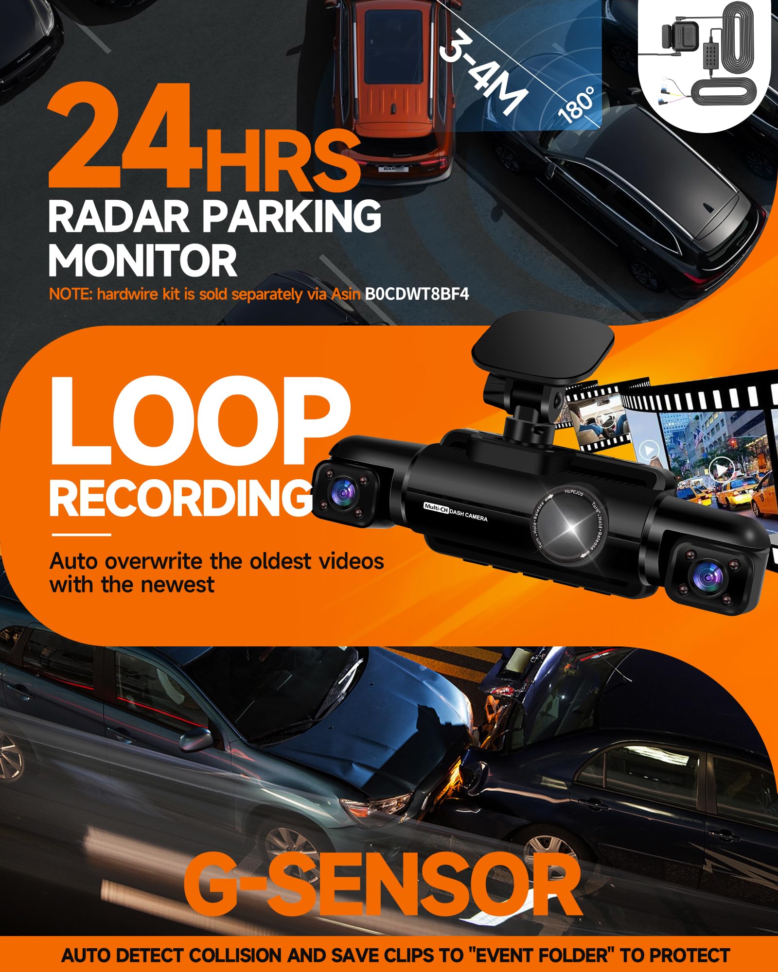 Neideso 360 Dash Cam Front, Rear And Inside, 4 Channel 3K+3*1080P, 5Ghz Wi Fi Gps, Voice Control, 4K+1080P*2 Dash Camera For Car