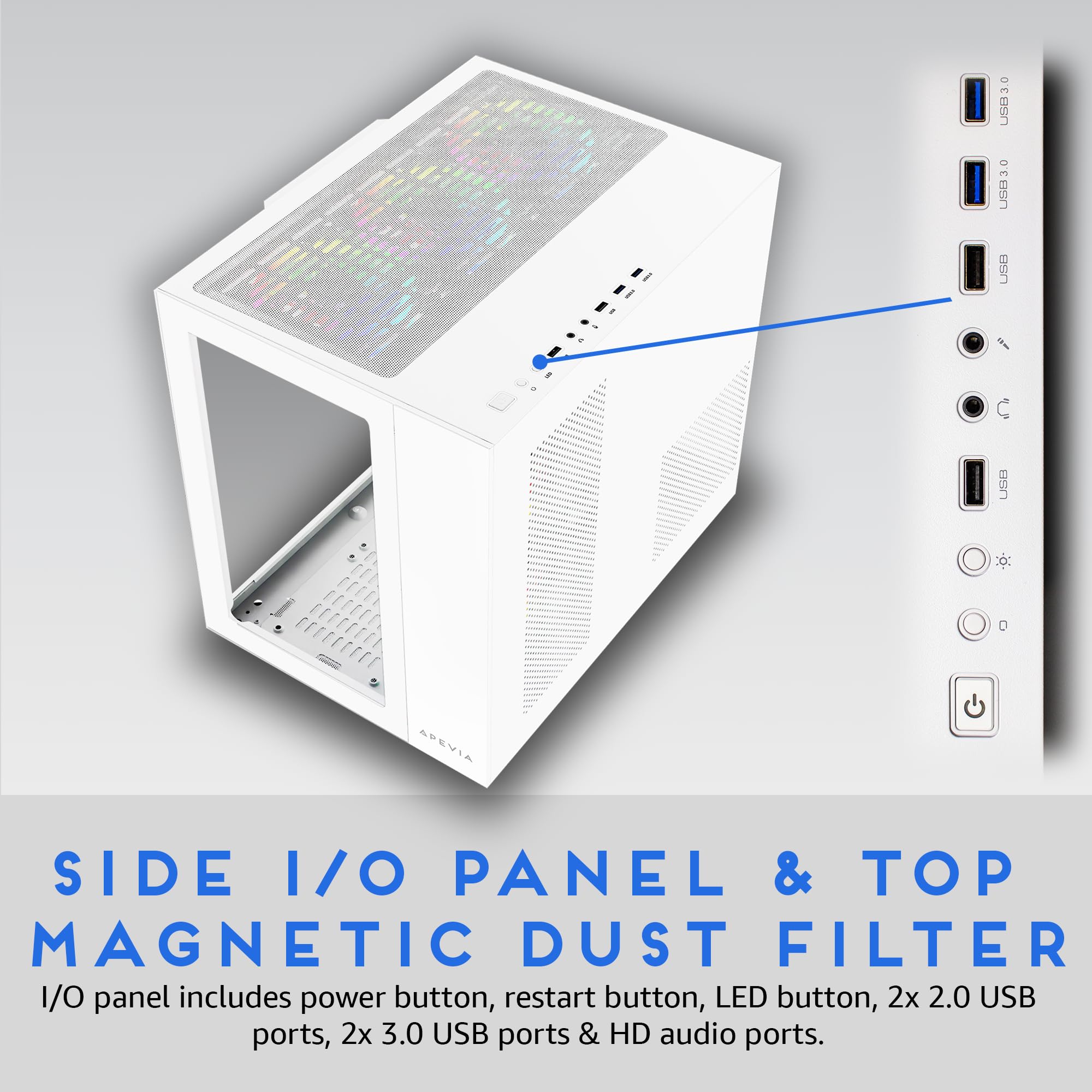 Apevia Prism Elite Wh Prism Elite Mid Tower Atx Gaming Pc Cube Case W/ 7X 120Mm Pwm Argb Fans, 366 Rgb Modes, Dual Tempered Glas