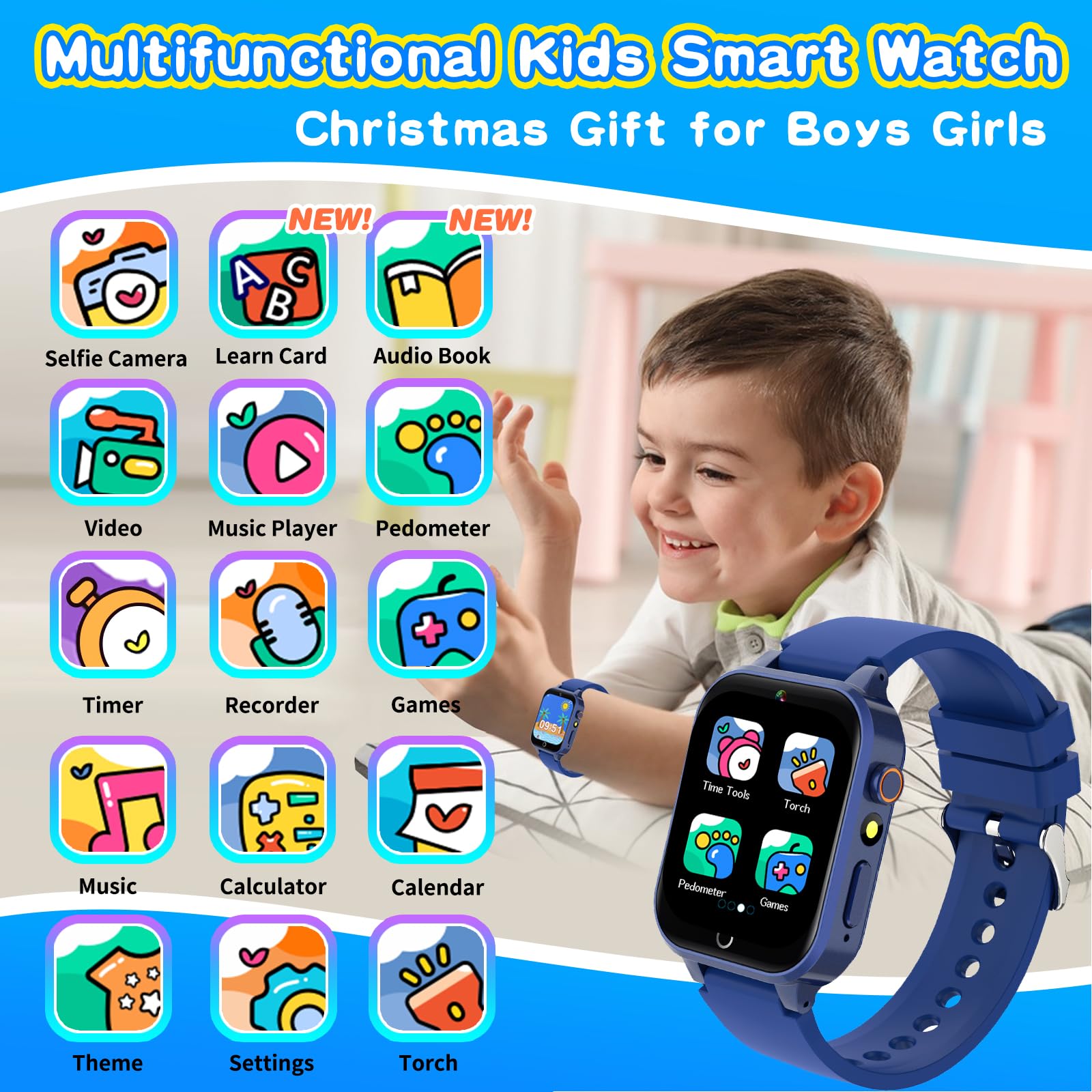 Cosjoype Upgrade Kids Smart Watch For Kids With 26 Puzzle Games Hd Camera Video Mp3 Player Habit Tracking Pedometer Flashlight 1