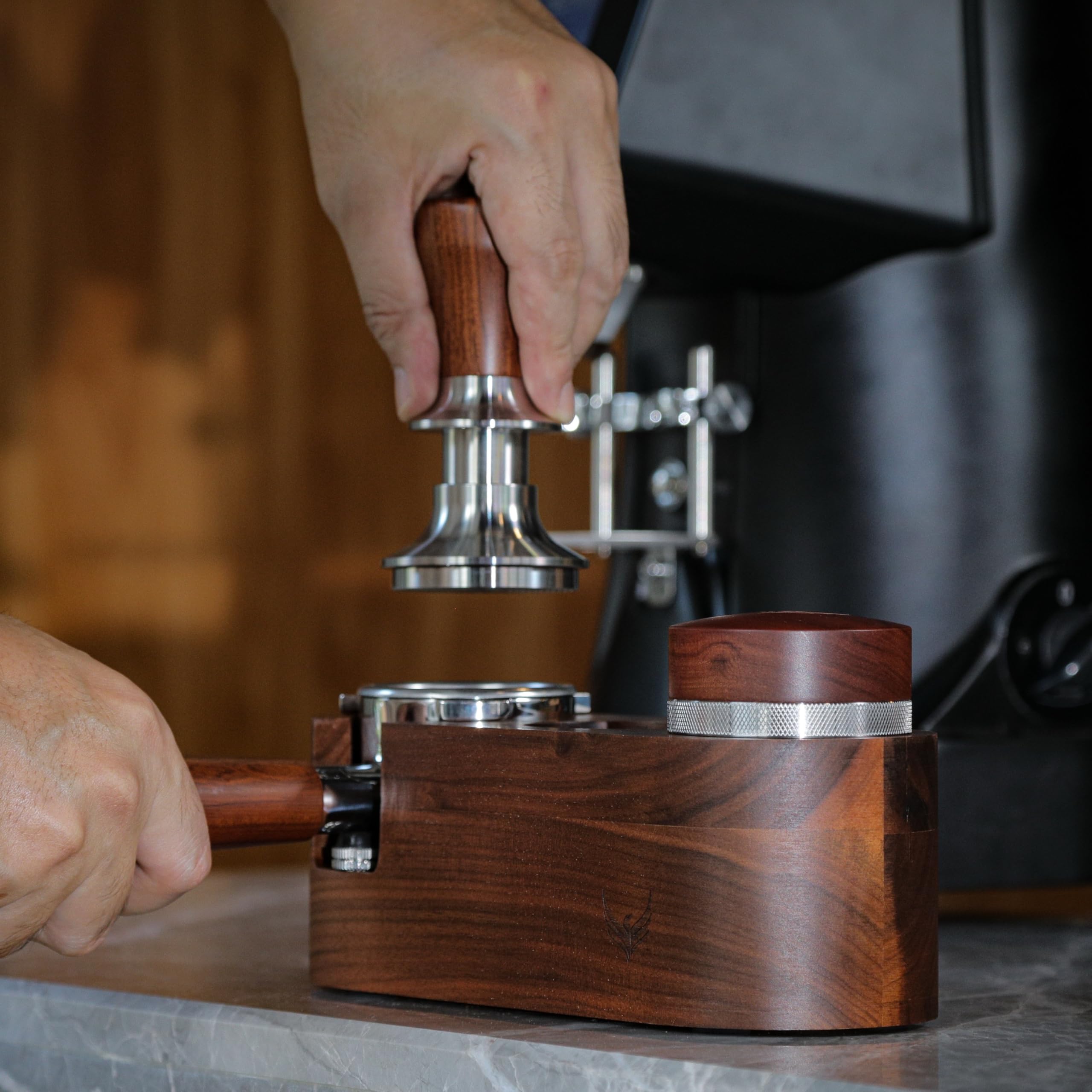 Walnut 58Mm Espresso Tamping Station V2 Knodos Espresso Machine Accessories For Coffee Bar Wooden Coffee Tamper Stand And Portaf