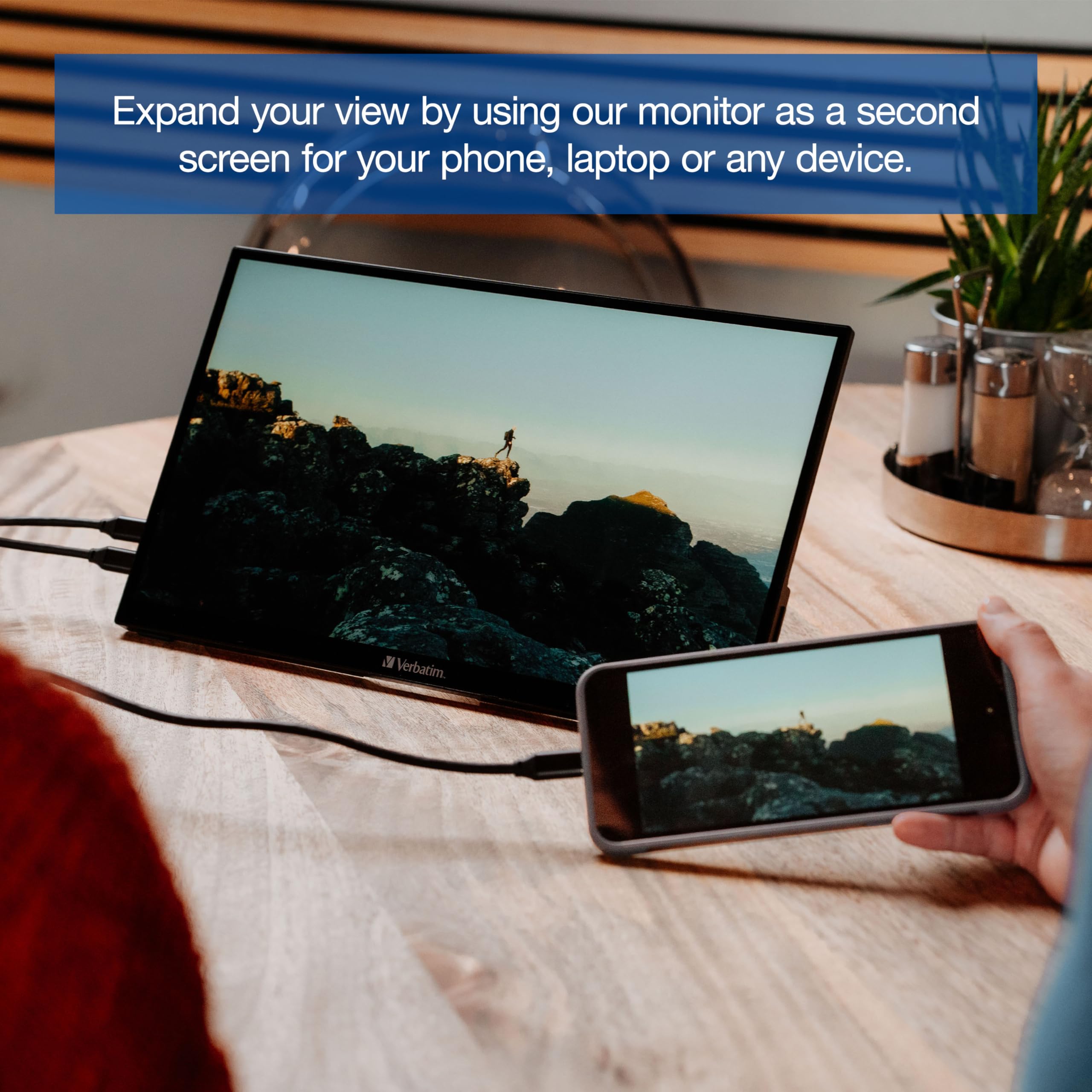 Verbatim Portable Touchscreen Monitor 15.6 Usb-C Hdmi Full Hd 1080P Ips Display With Metal Housing And Adjustable Kick Stand For