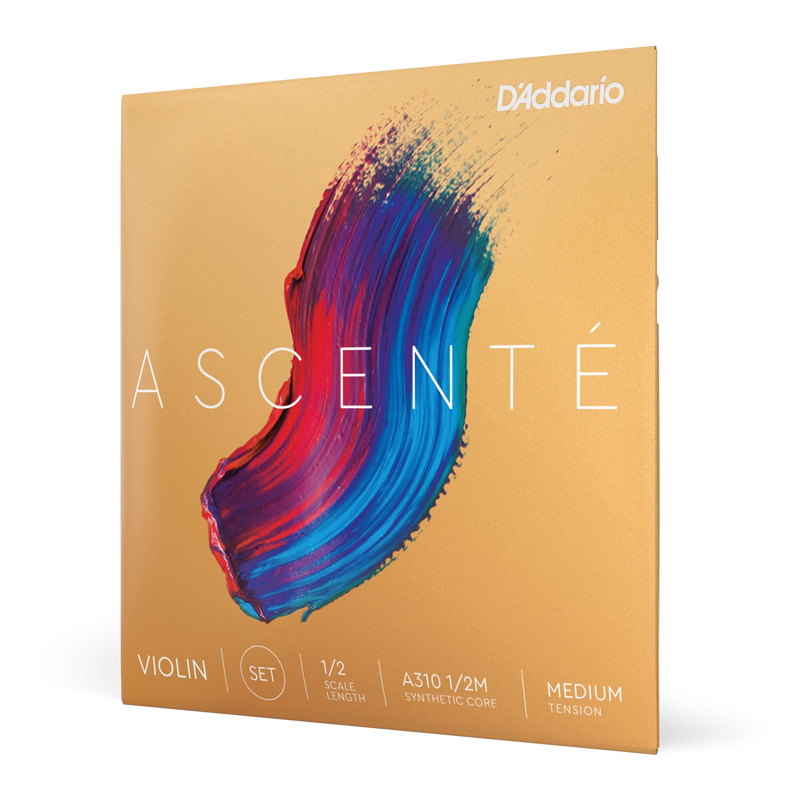 DAddario Ascente Violin Strings - Violin Strings with Ball Ends, Synthetic Core - A310 1/2M - Full Set - 1/2 Scale - Medium Ten