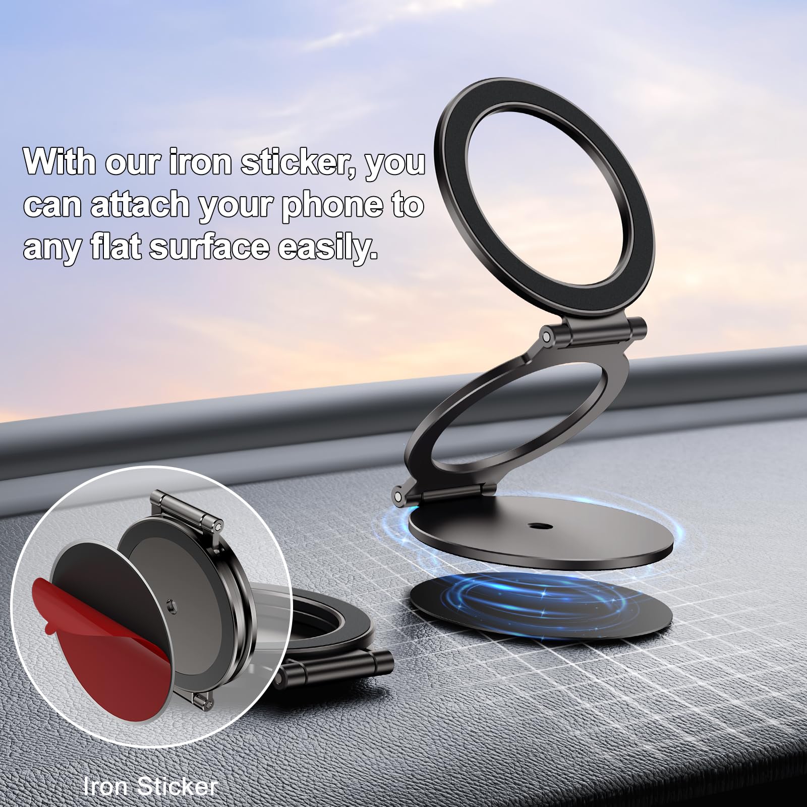 Magdigiteh Dual Magnetic Ring Phone Holder For Magsafe, 1/4'' Screw Hole Tripod Mount, Attach Your Phone To Iron Object, Adjusta