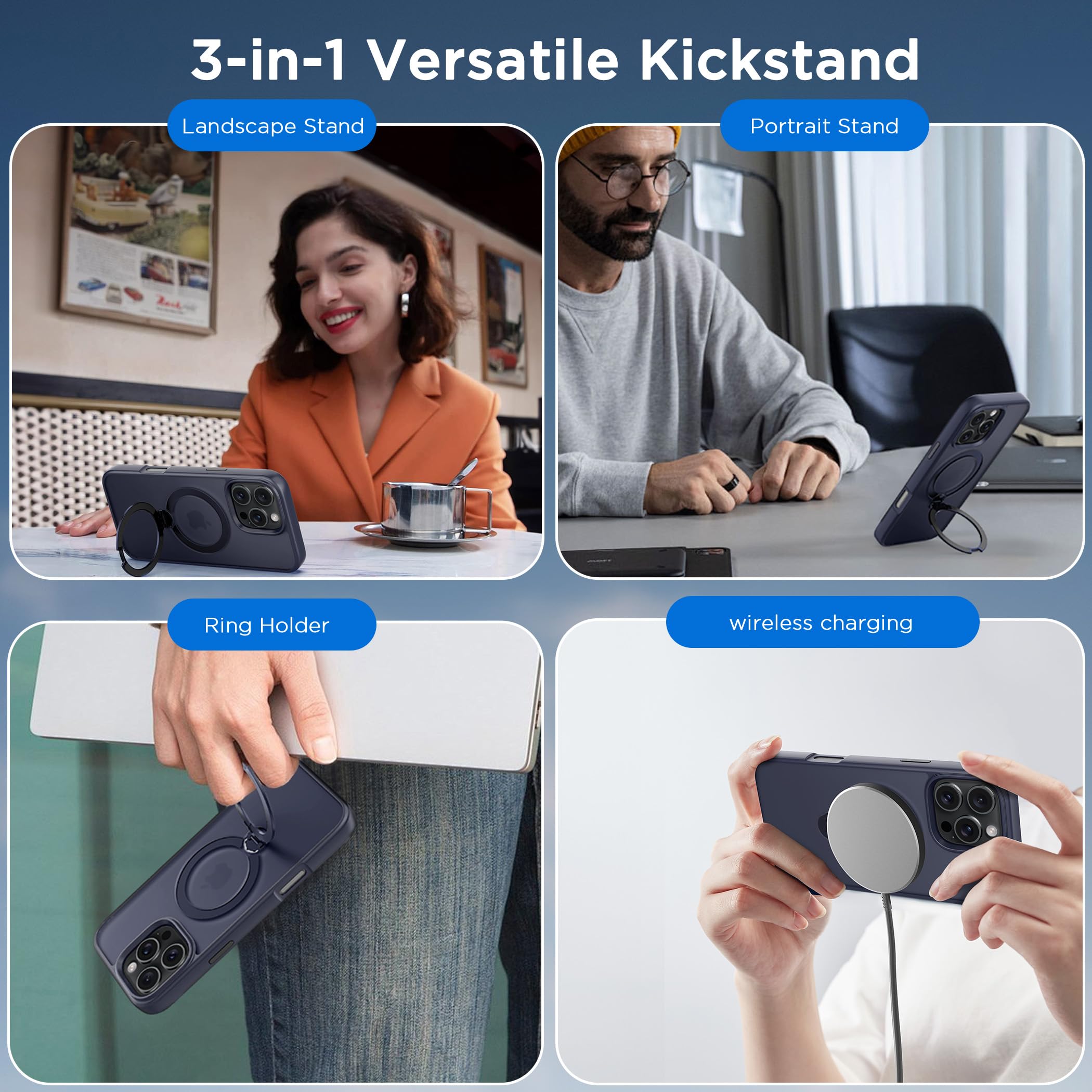 Cacoe Magnetic Case For Iphone 16 Pro 6.3 Inch With 360 Rotatable Ring Stand, Compatible With Magsafe Car Phone Mount, Cases Cov