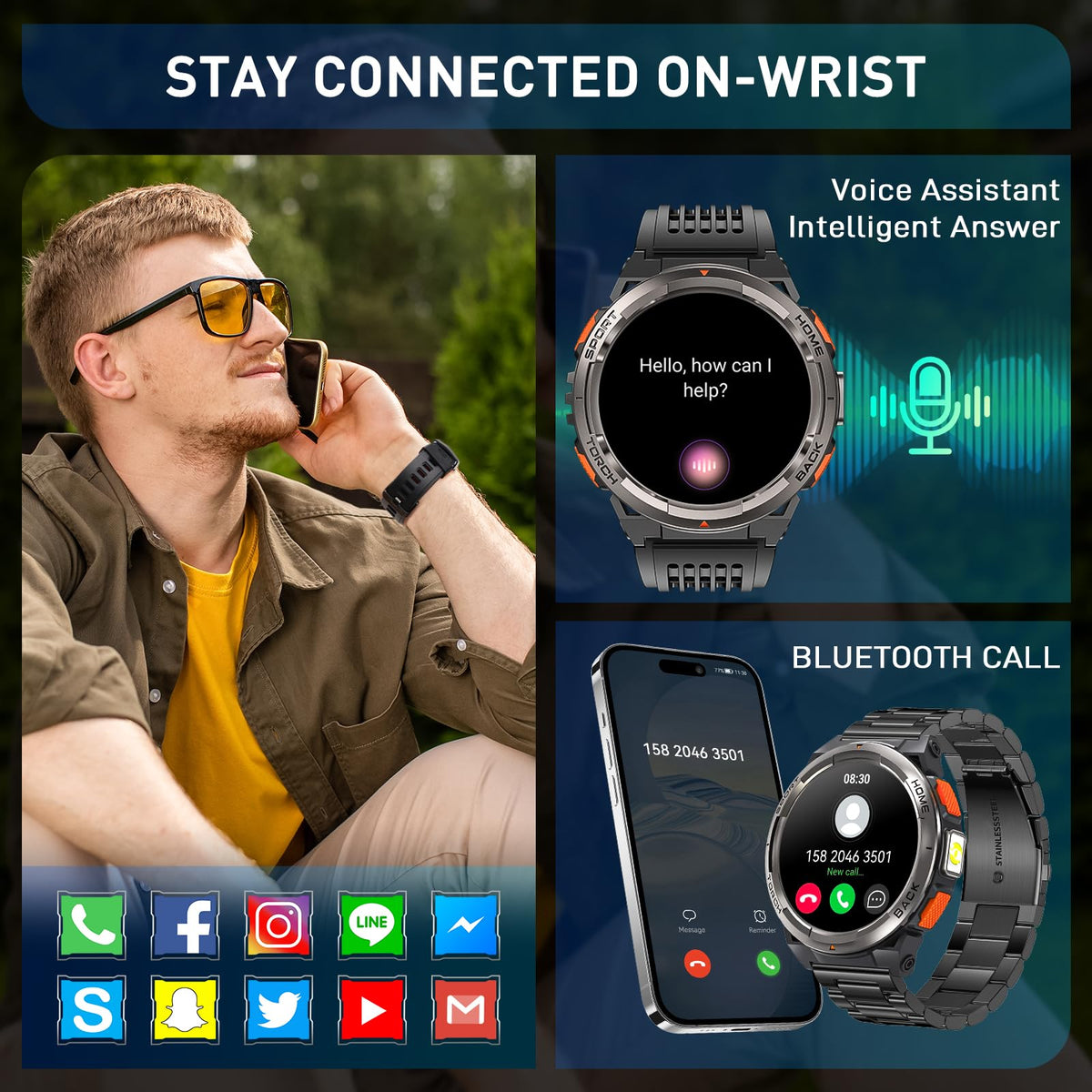Leuceira Smartwatch Flashlight Compass 1.45