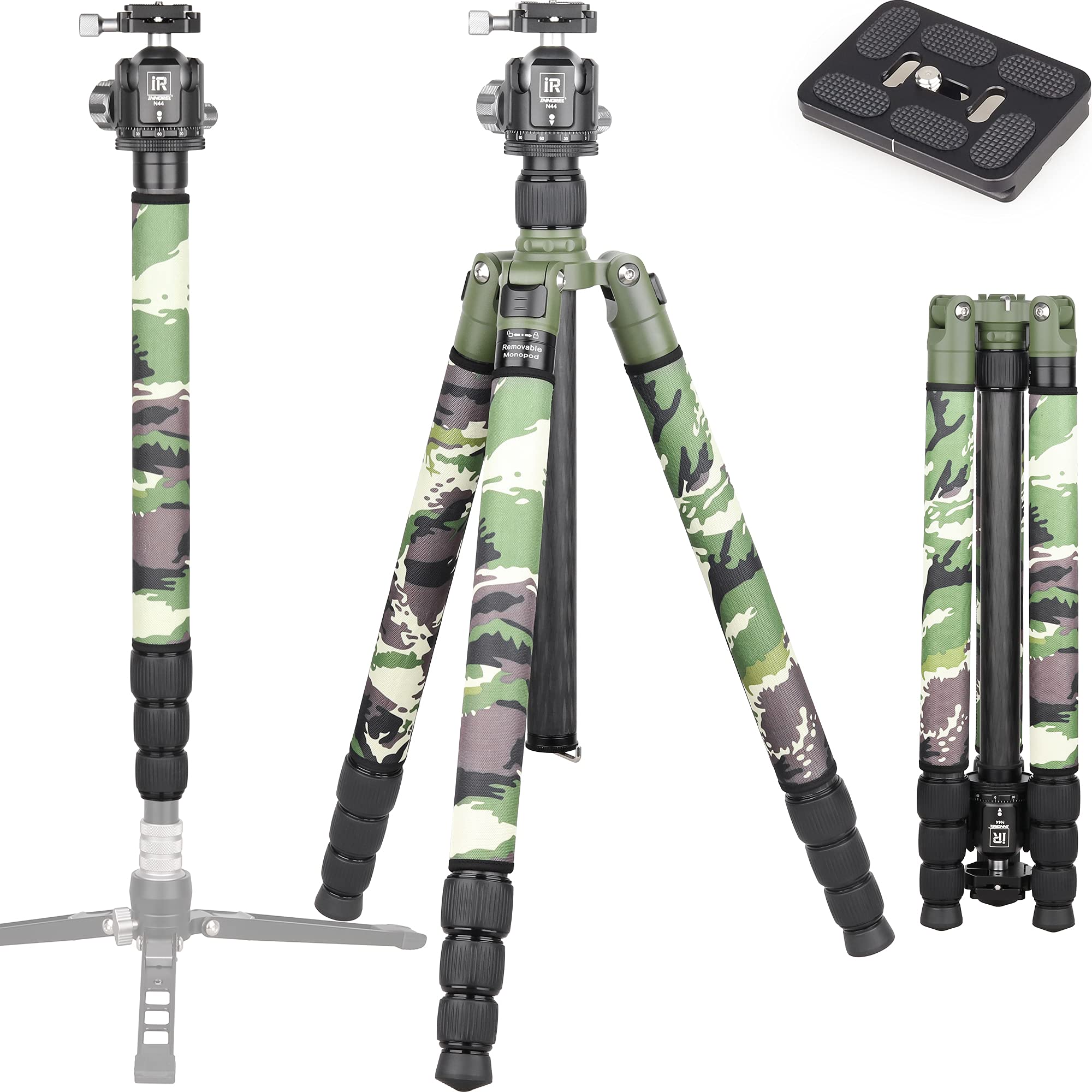 Carbon Fiber Tripod Innorel Rt85Cg Super Professional Stand With Low Gravity Center 360� Panoramic Ballhead And Green Camouflage Leg Covers For Digital Dslr Camera