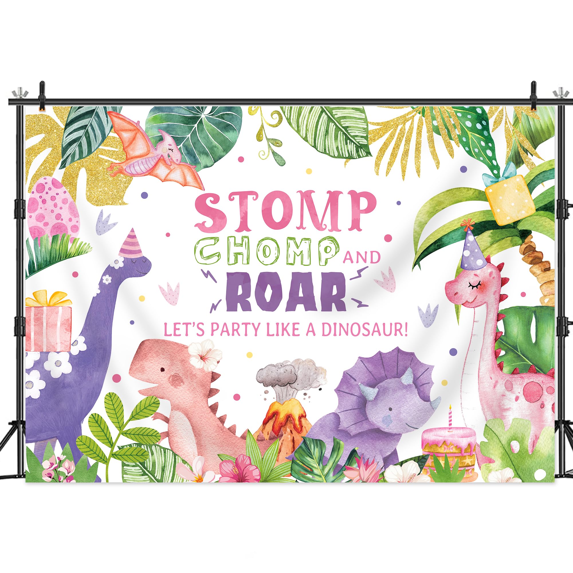 Lightinhome Dinosaur Backdrop 7Wx5H Feet Cartoon Dino Watercolor Purple Pink Jungle Tropical Volcano Boys Girls Baby Shower Phot