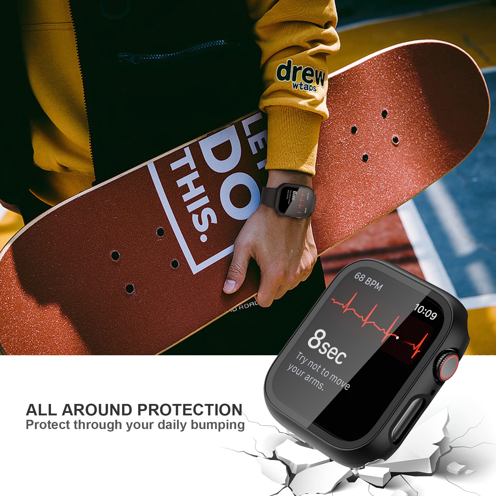 Jzk 2 Pack Case With Tempered Glass Screen Protector For Apple Watch Series 3/2/1 42Mm, Slim Guard Bumper Full Coverage Hard Pc