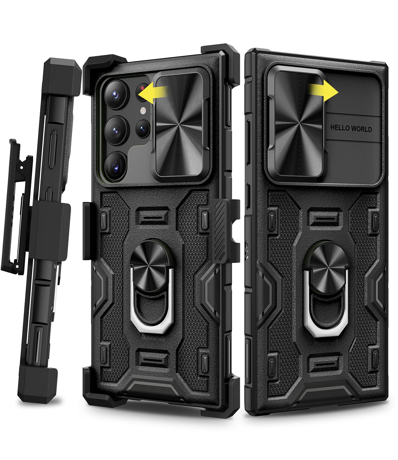 Caka For Galaxy S23 Ultra Case With Stand & Slide Camera Cover & Belt Clip Holster, Built In 360 Rotate Ring Holder Magnetic Pro