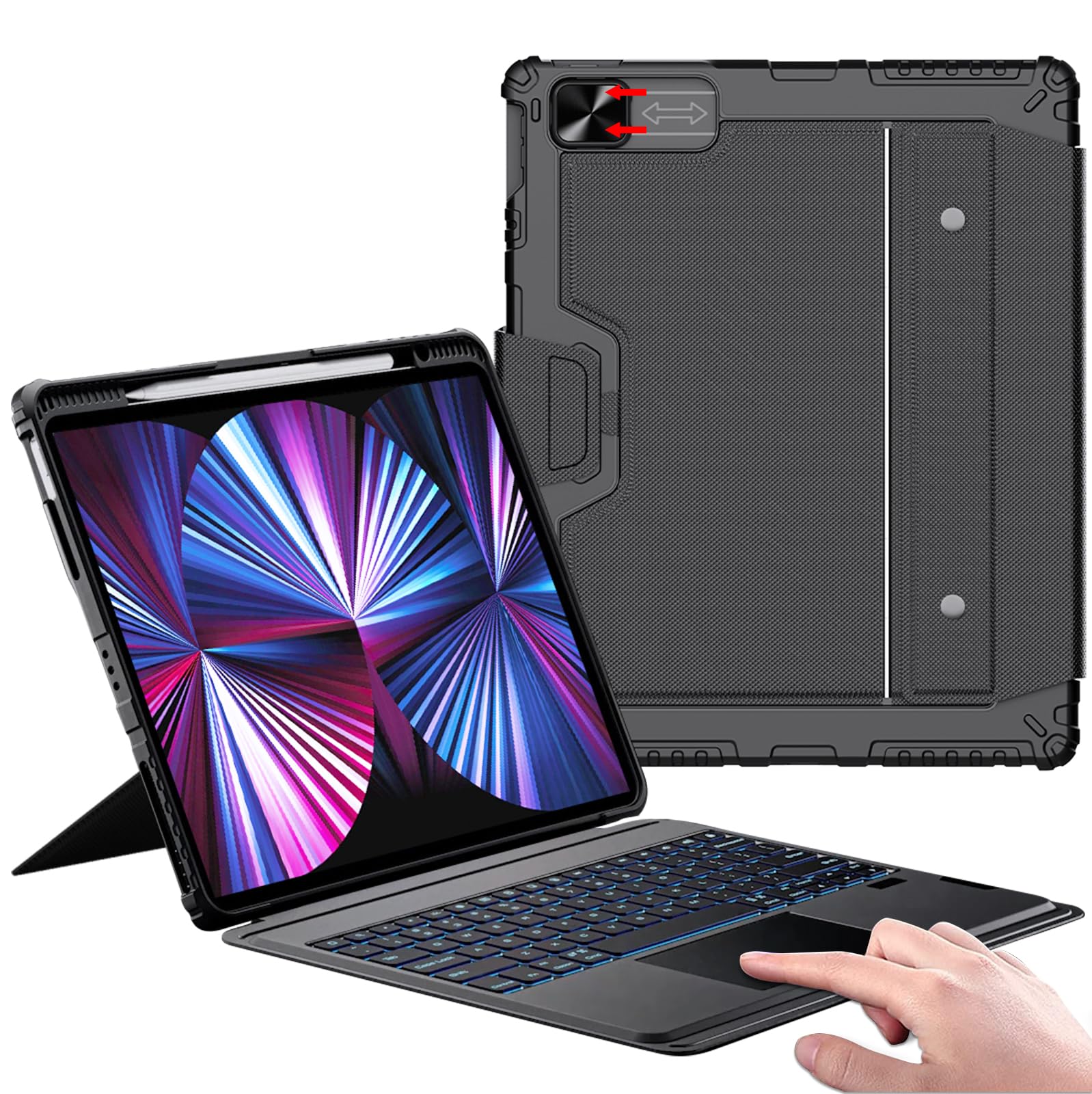 Nillkin iPad Air 13 inch Case Keyboard (M3,2025/M2,2024), Slide Camera Cover, iPad Pro 12.9 Protective Case with 7 Colors Backlit Wireless Detachable Keyboard, Trackpad and Pencil Holder -Like New