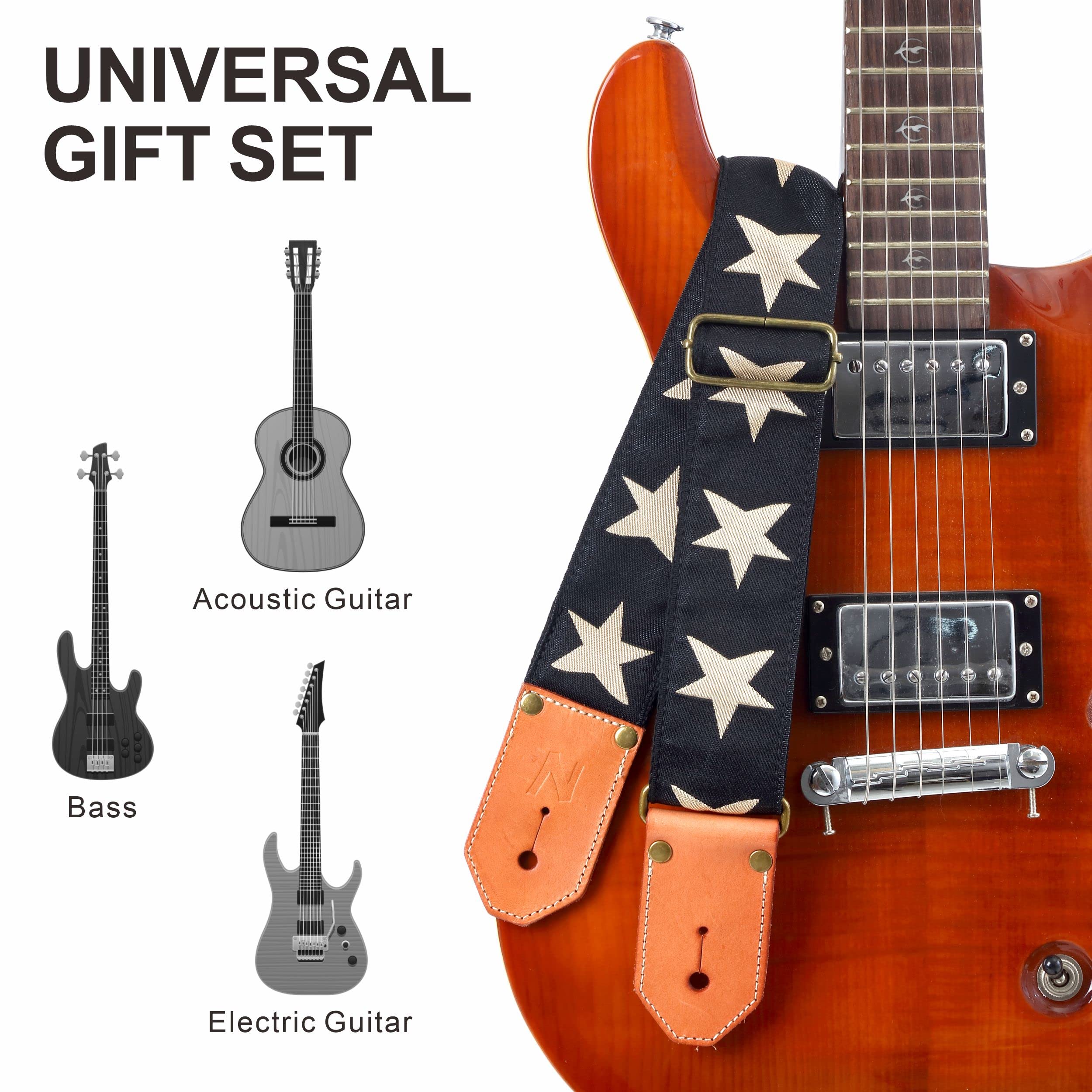 Nefelibata Cool Woven Guitar Strap  Cotton Guitar Straps With Thicked First Layer Vegetable Tanned Cowhide Leather Ends For Acou