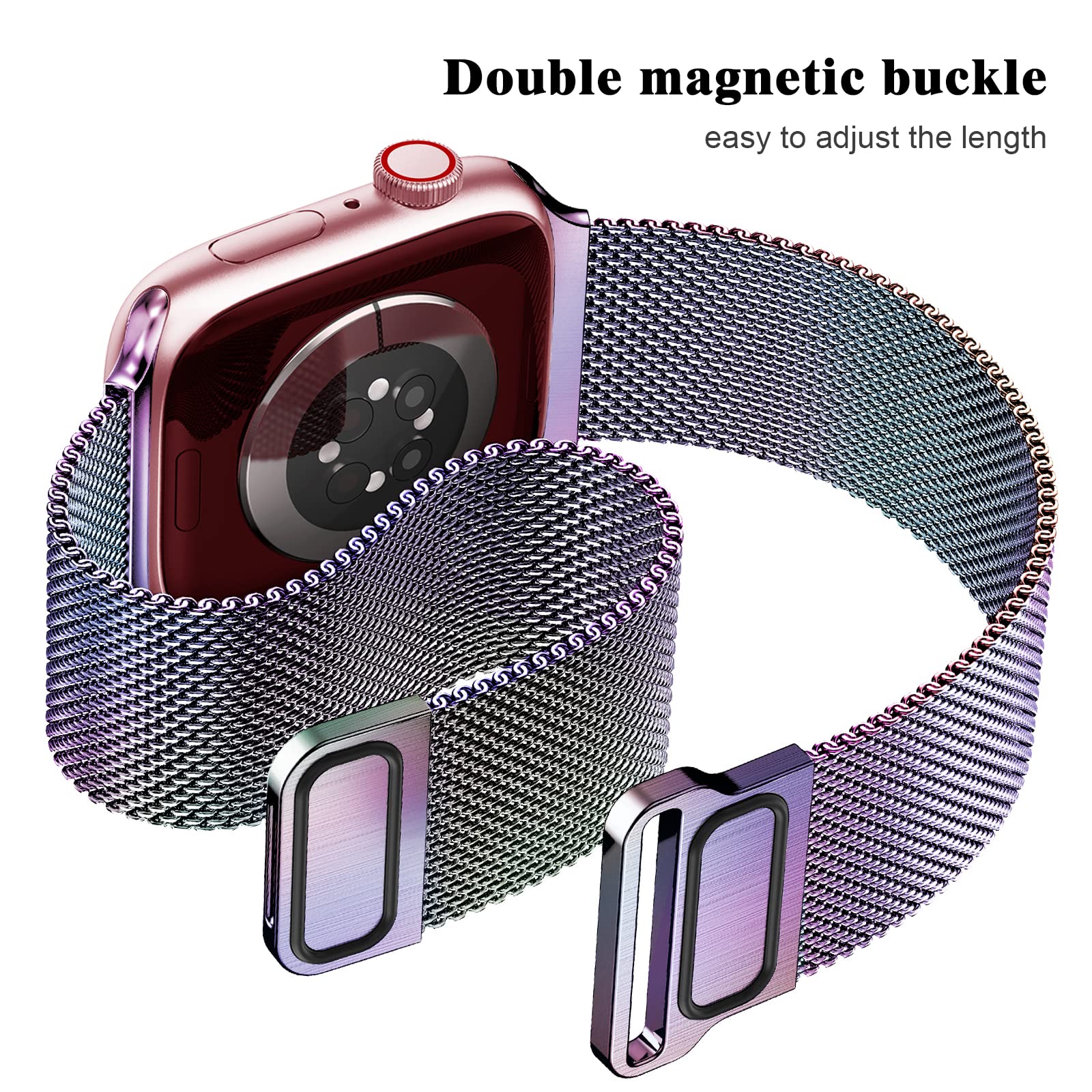 Geoumy Metal Magnetic Bands Compatible For Apple Watch Band 41Mm With Case, Stainless Steel Milanese Mesh Loop Replacement Strap