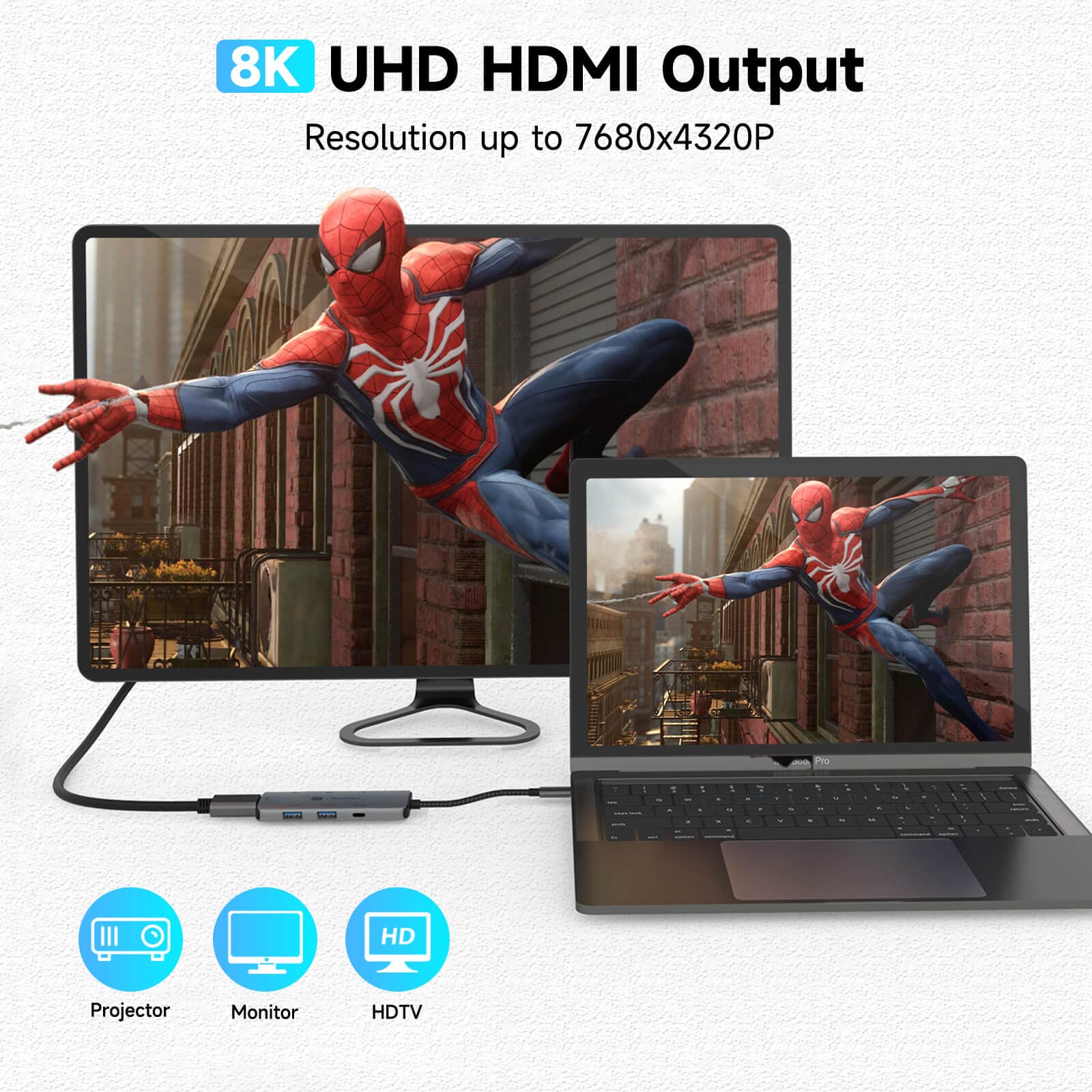 Usb C Hub, Rshtech Usb C Dongle Adapter With 8K Hdmi, 10Gbps Usb C And 2 Usb A Data Ports, 100W Power Delivery, Sd/Tf Card Reade