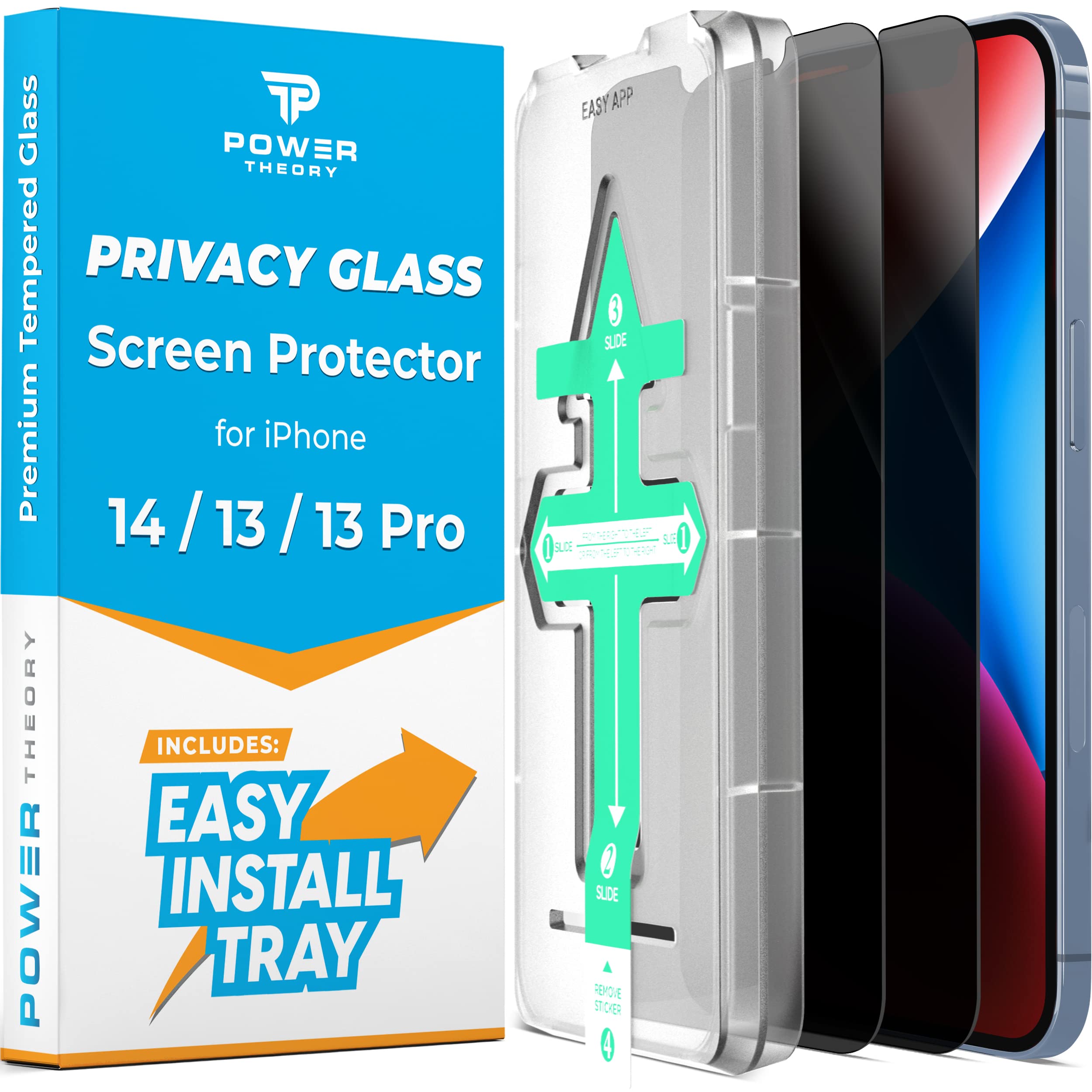 Power Theory Privacy Screen Protector For Iphone 14, Iphone 13, Iphone 13 Pro Tempered Glass Anti Spy Protection With Easy Insta