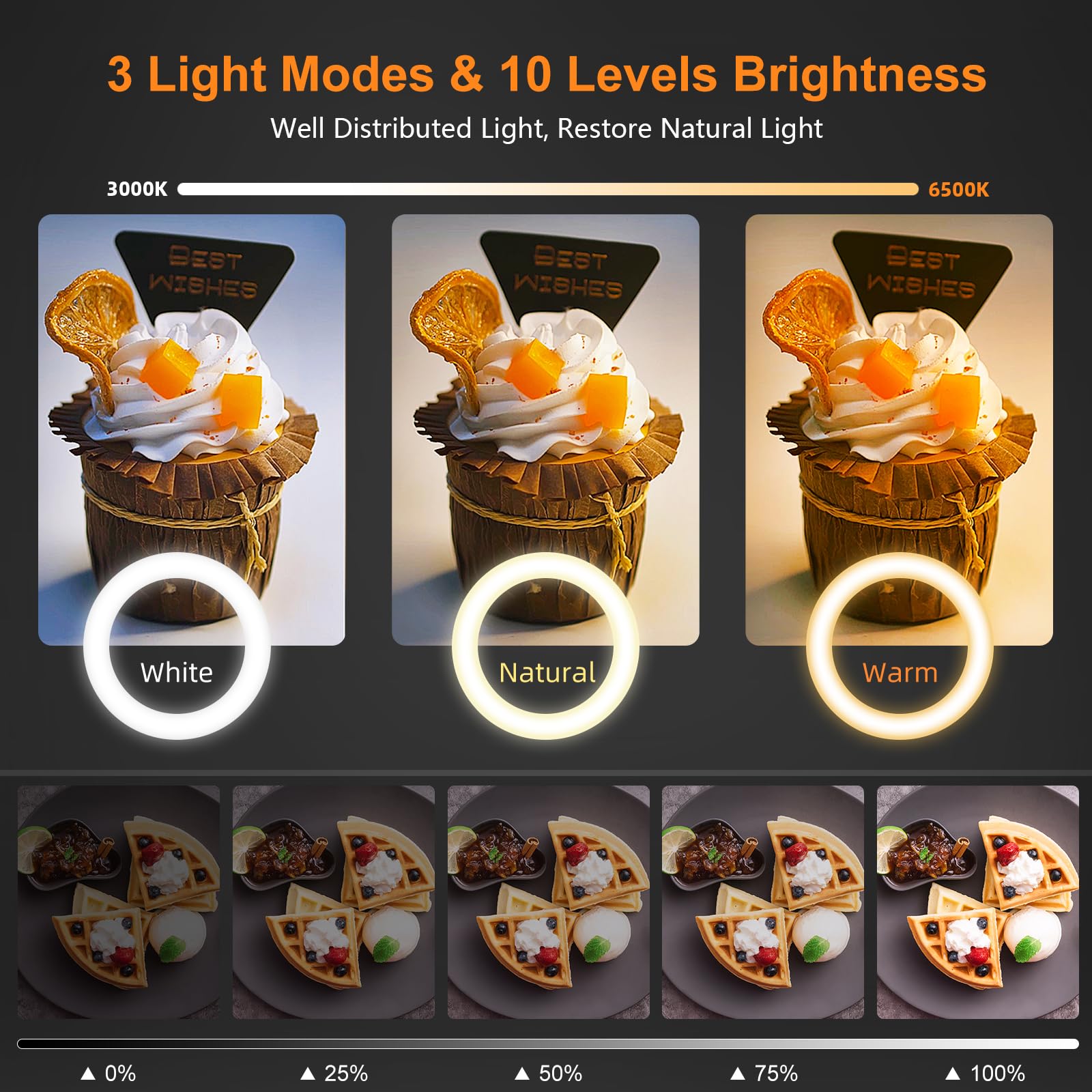 Upgrade Ring Light Overhead Phone Mount, Evershop Selfie Ring Light With Stand And Phone Holder,10   Circle Led Desk Ring Light