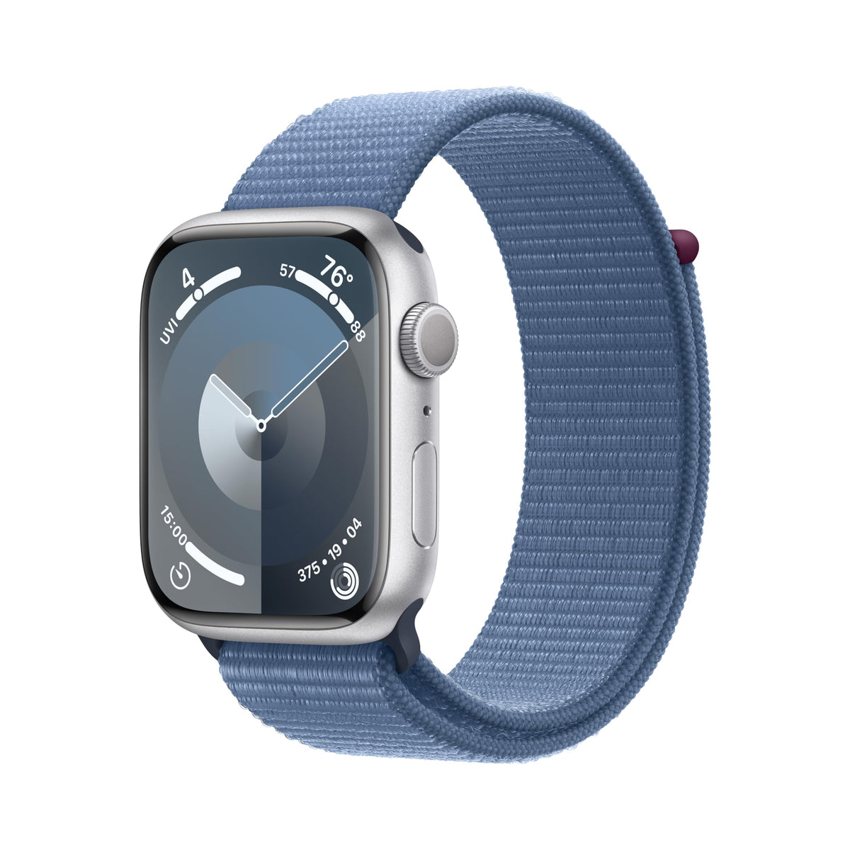 Apple Watch Series 9 [GPS 45mm] Smartwatch with Silver Aluminum Case with Winter Blue Sport Loop One Size. Fitness Tracker, ECG Apps, Always On Retina Display, Carbon Neutral