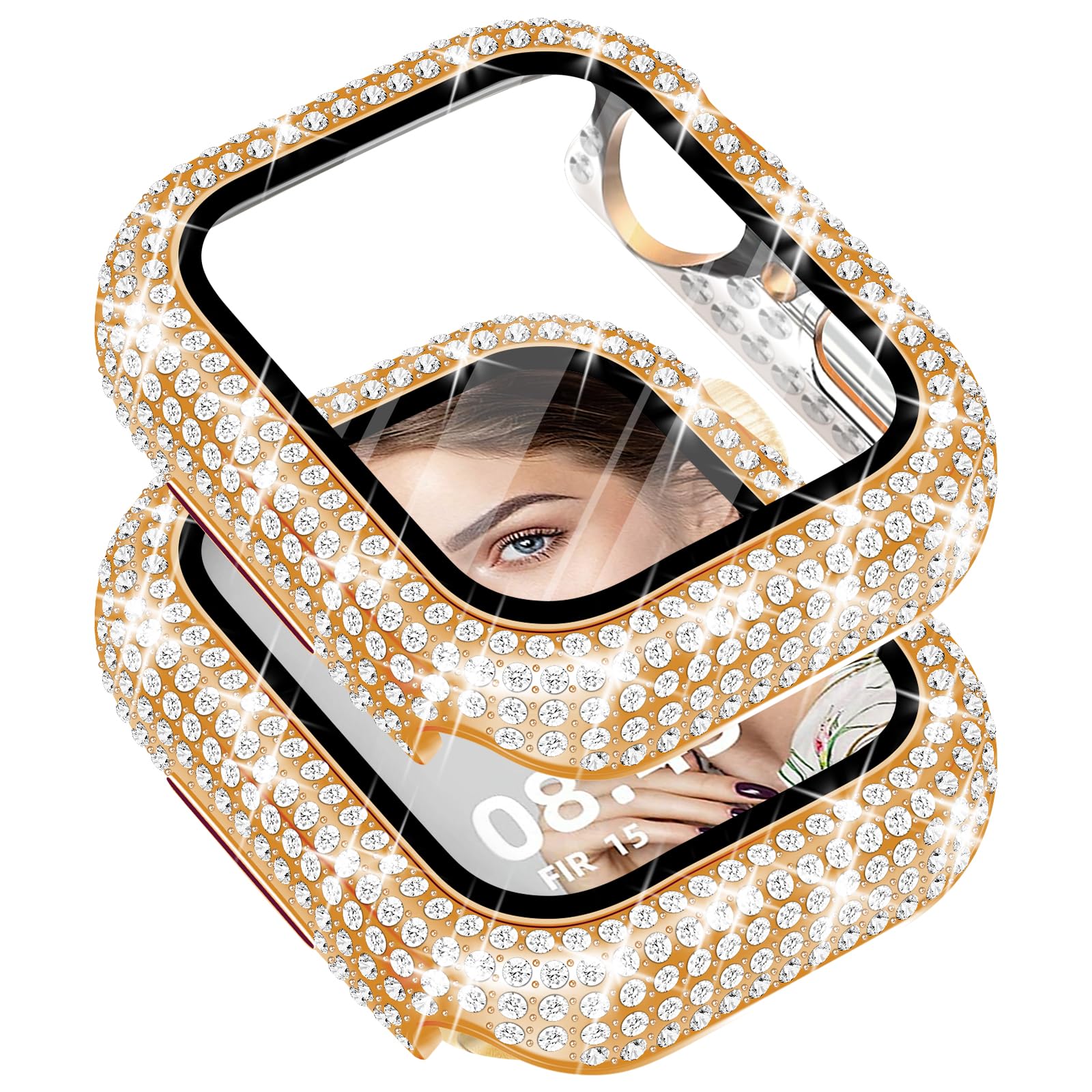 Newlibery Bling Watch Case with HD Screen Protector Women Compatible with Apple Watch 41mm Full Diamond Protective Face Cover PC