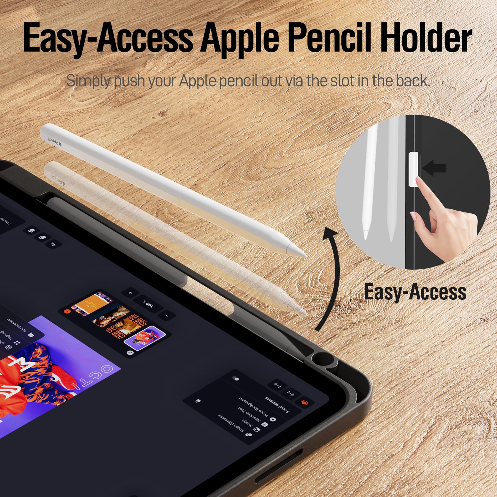 Zoveek 2024 Ipad Pro 11 Inch Case M4 (5Th Generation) With Pencil Holder, Supports Pencil Pro Magnetic Charging, Smart Ipad Case