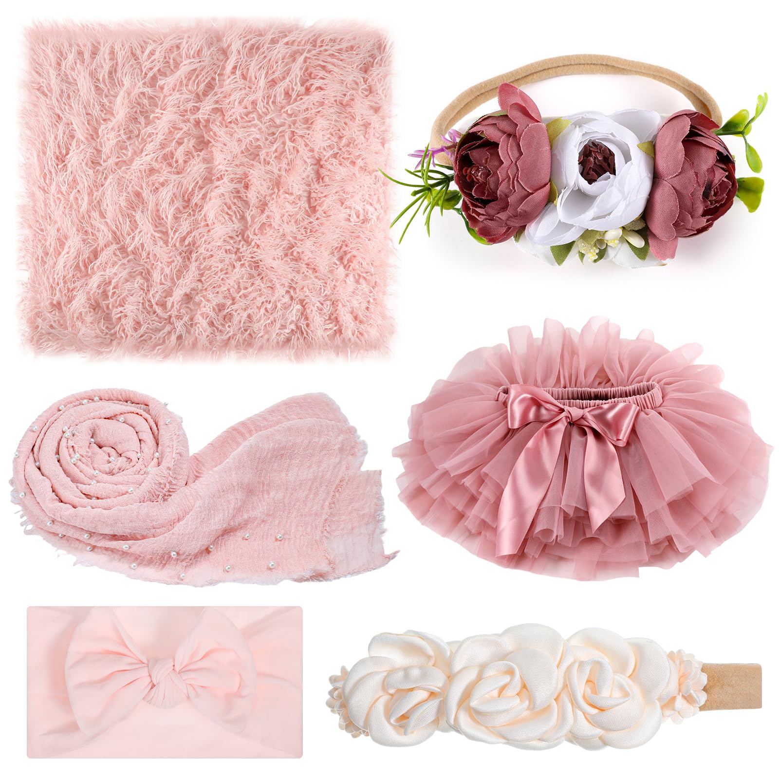 Cutecrop 6 Pcs Newborn Photography Props Outfits Included Newborn Photography Props Wraps Blanket Tutu Skirt And Headbands Baby