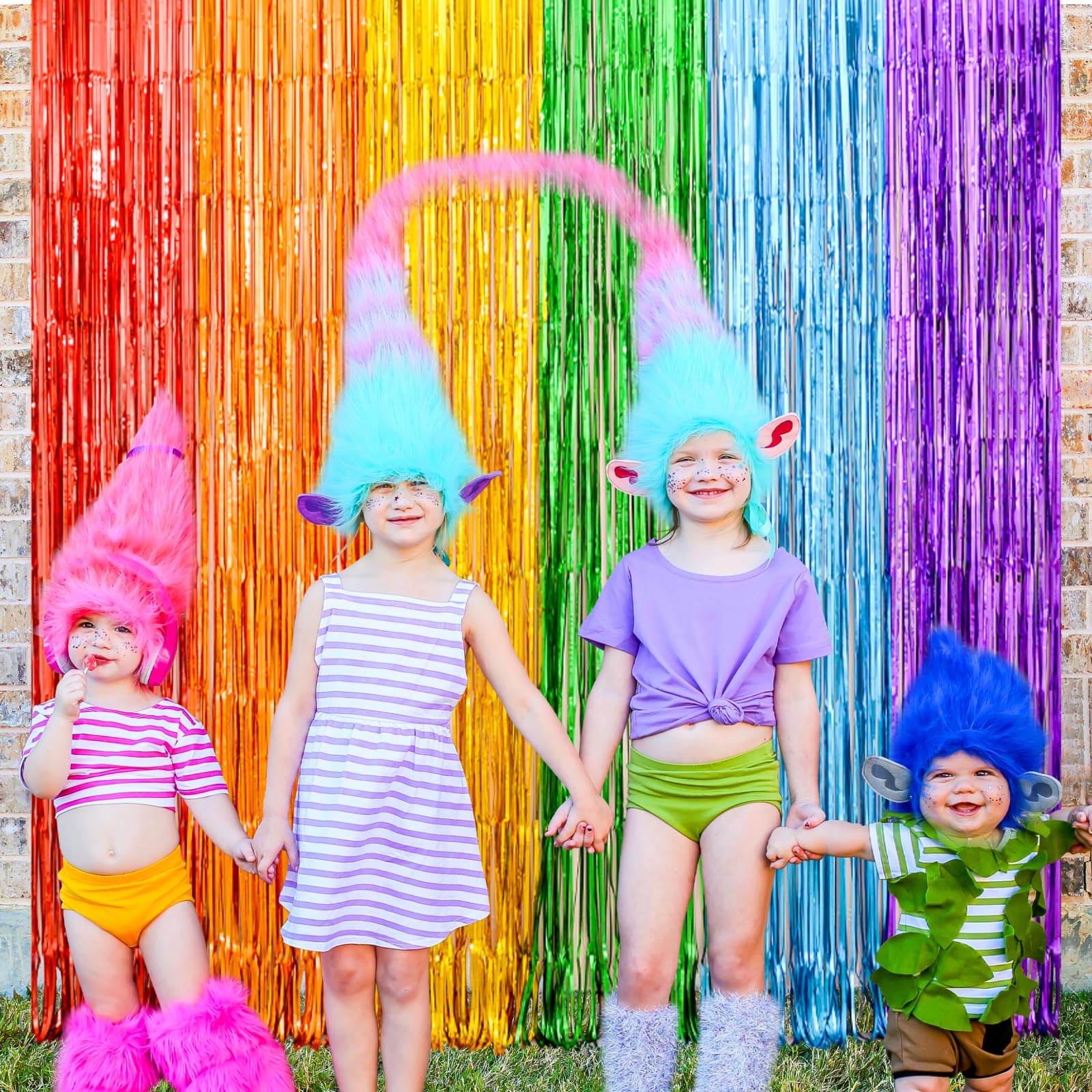 Lolstar Rainbow Foil Fringe Curtains, 2 Pack Rainbow Party Decorations 3.3X6.6Ft Tinsel Metallic Streamers Holiday Photo Booth P