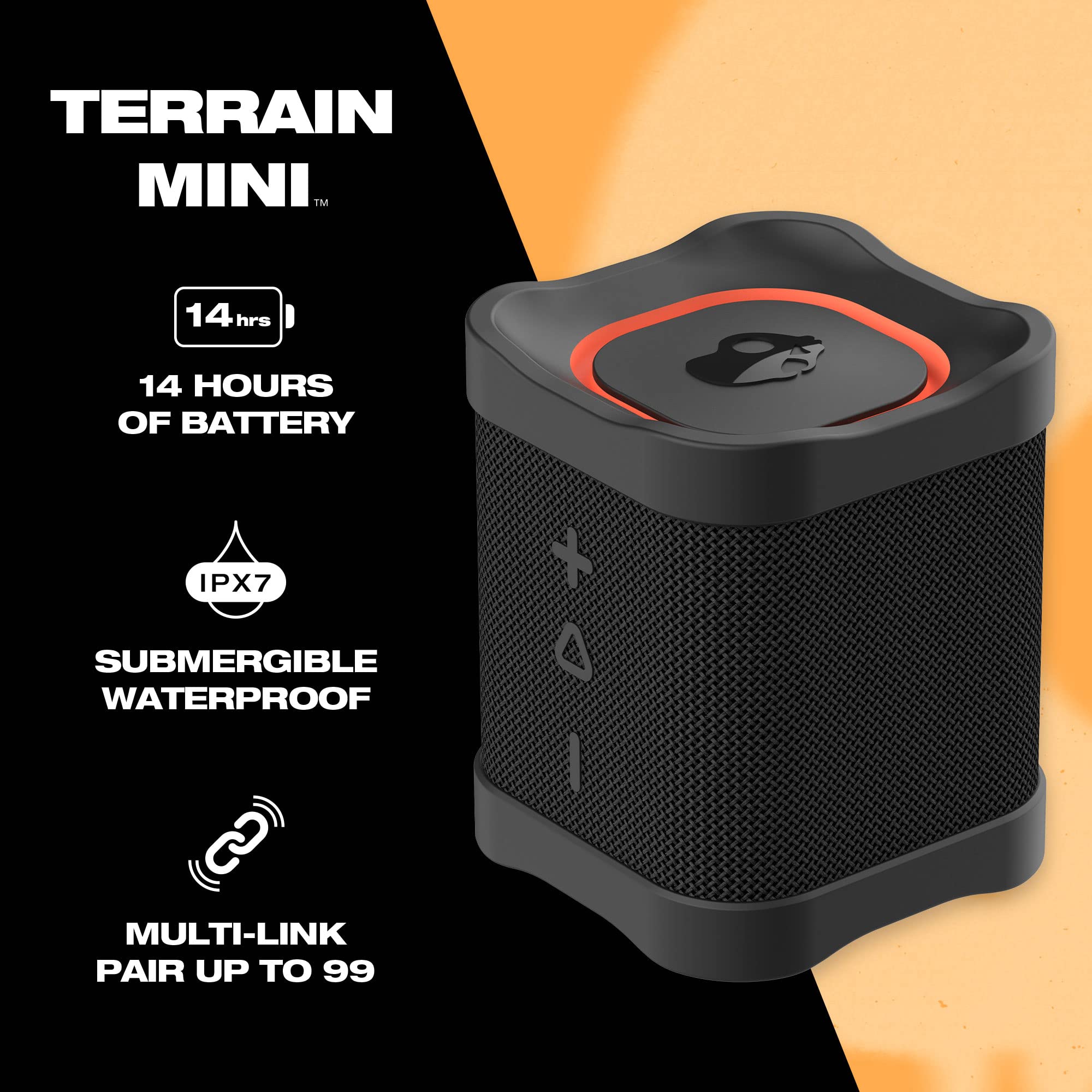 Skullcandy Terrain Mini Wireless Bluetooth Speaker - Ipx7 Waterproof Portable With Dual Custom Passive Radiators, 14 Hour Batter