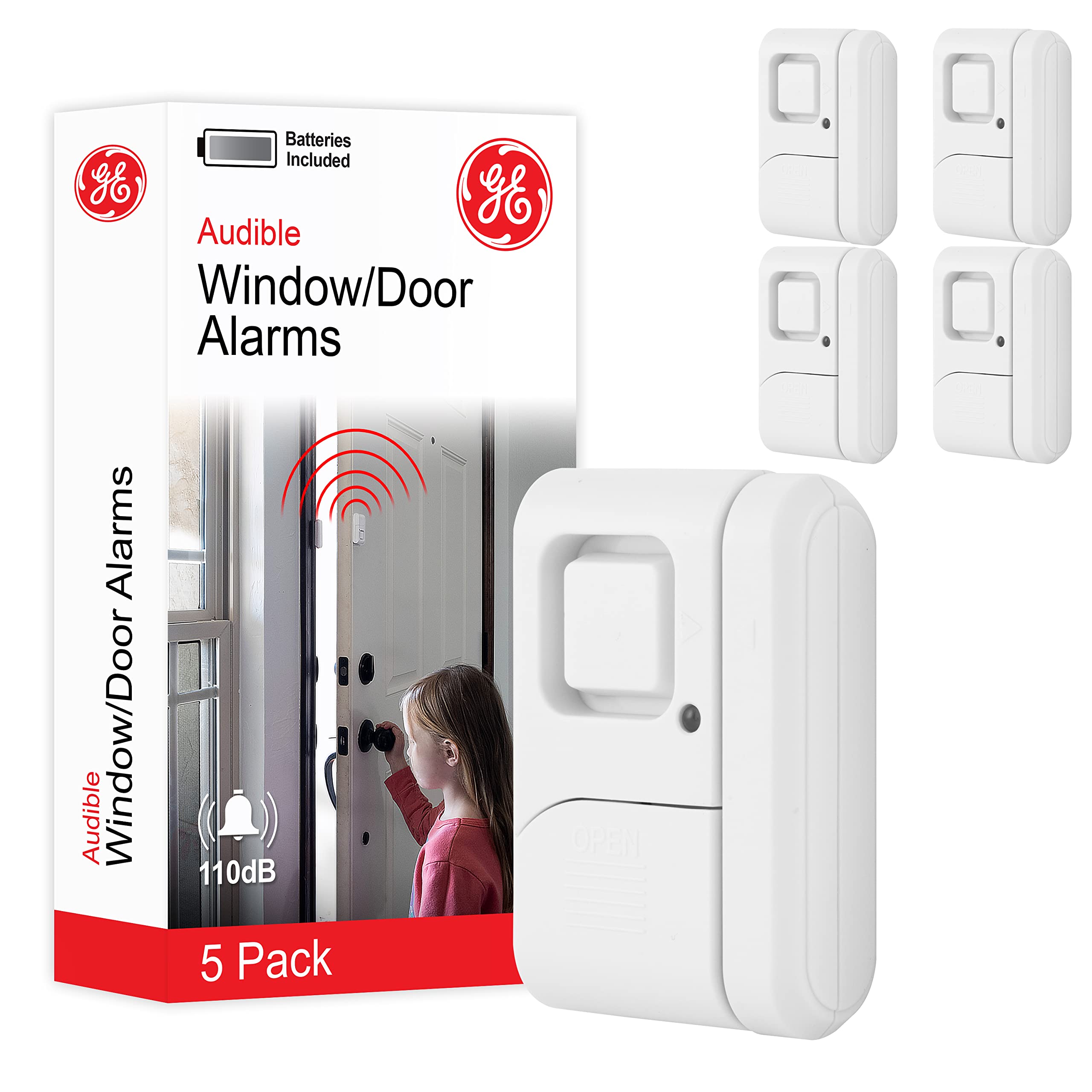 Ge Personal Security Window And Door Alarm, 5 Pack, Diy Protection, Burglar Alert, Wireless Chime/Alarm, Easy Installation, Home