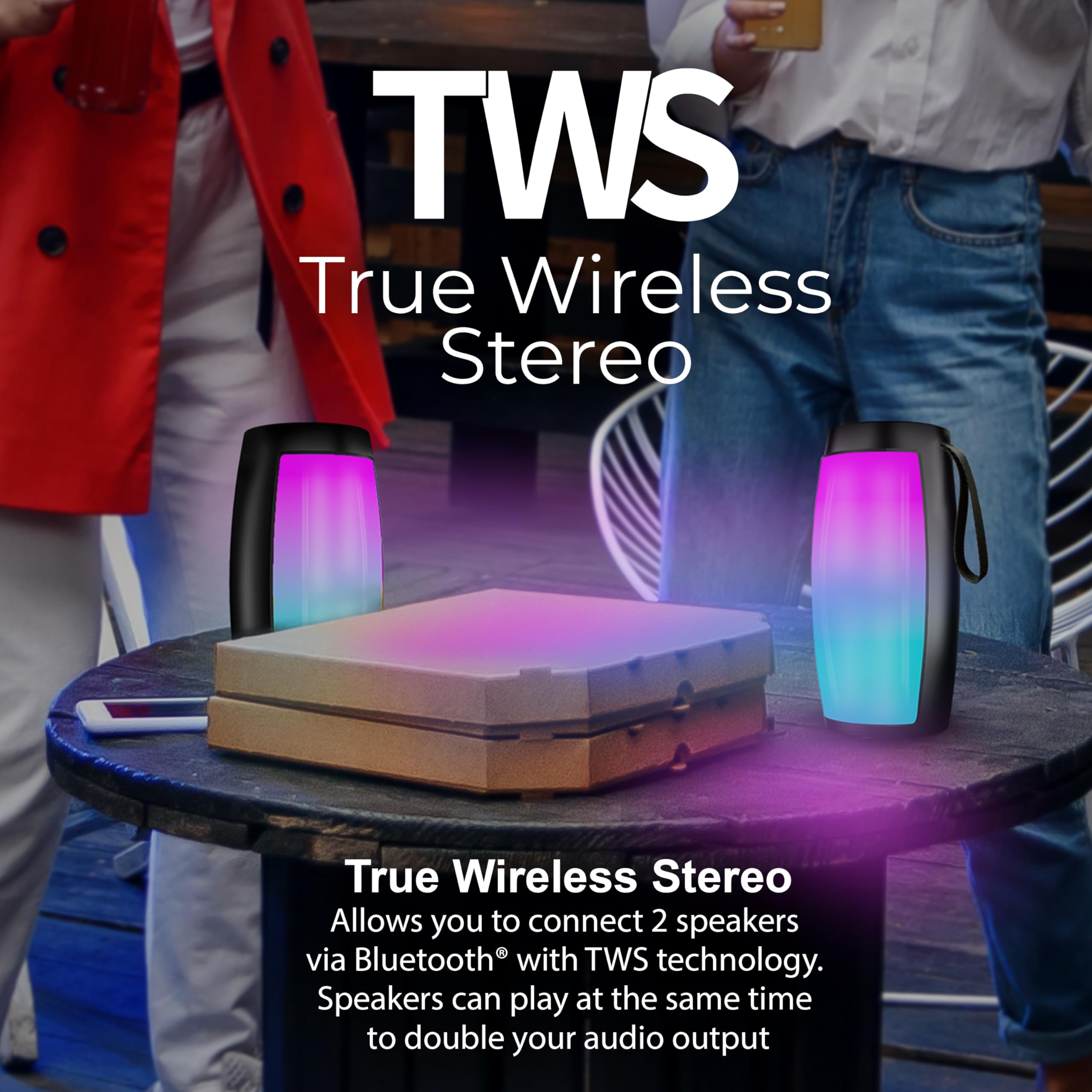 Supersonic Sc-2333Bt Portable Bluetooth Speaker With Rgb Light Panel, True Wireless Stereo, Bluetooth 5.0, Usb/Micro Sd Playback