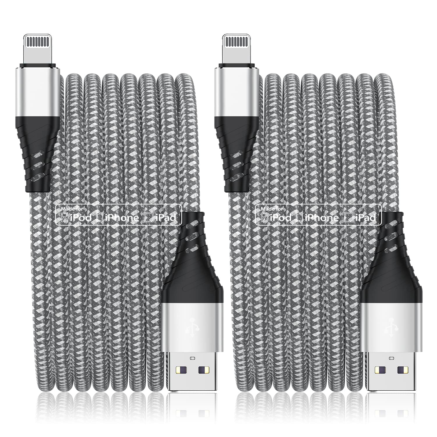 Fashia Long Iphone Charger Cord 10 Ft, [Mfi Certified] 10 Foot Usb Lightning Cable,10 Feet Fast Charger Nylon Braided Usb Iphone Cord For Iphone 13 12 11 Pro X Xs Max Xr/8 Plus/7 Plus/6/6S Plus Sliver