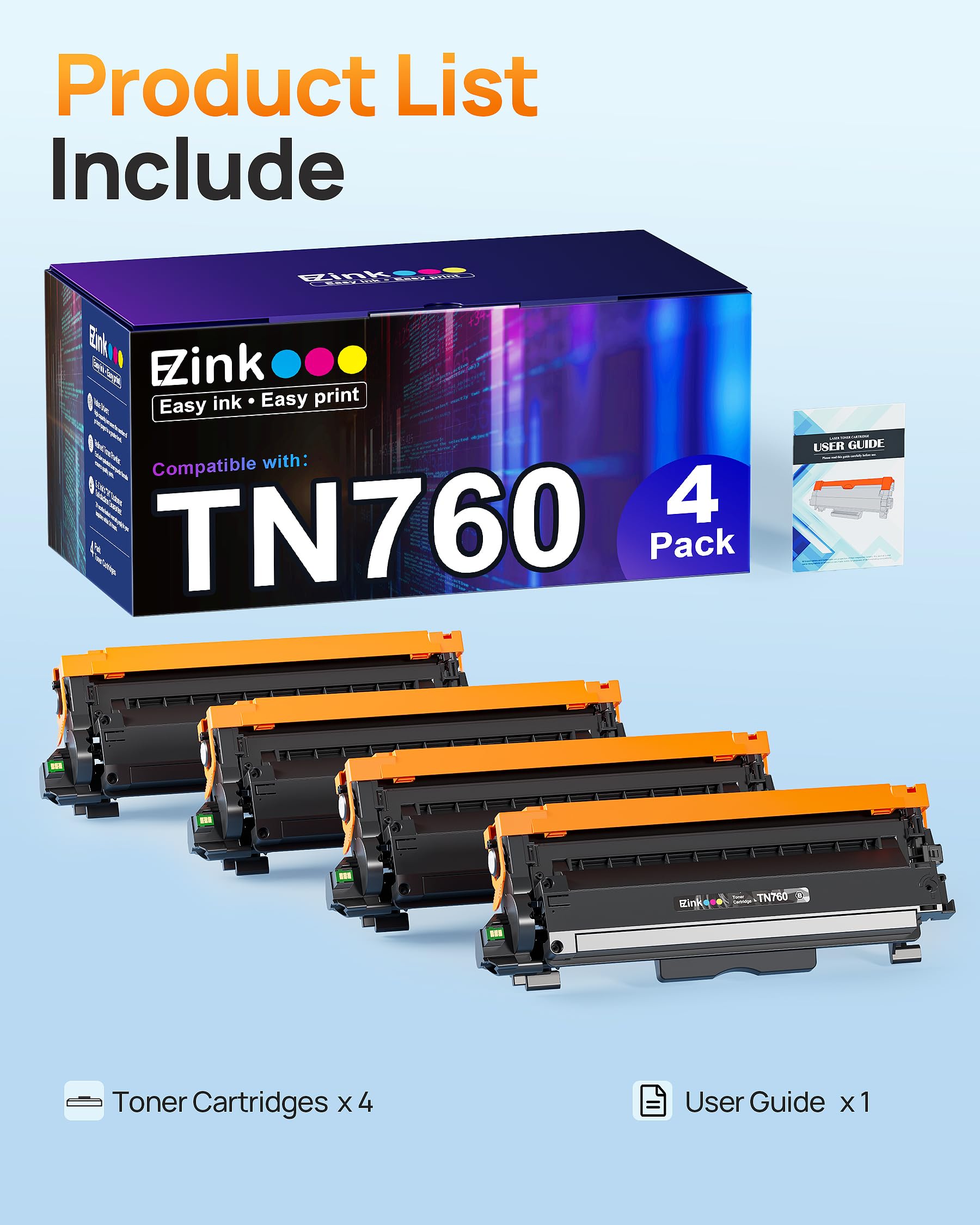 E Z Ink Compatible Tn760 Toner Cartridges Replacement For Brother Tn 760 Tn730 Tn 730 To Use With Hl L2350Dw Hl L2395Dw Hl L2390