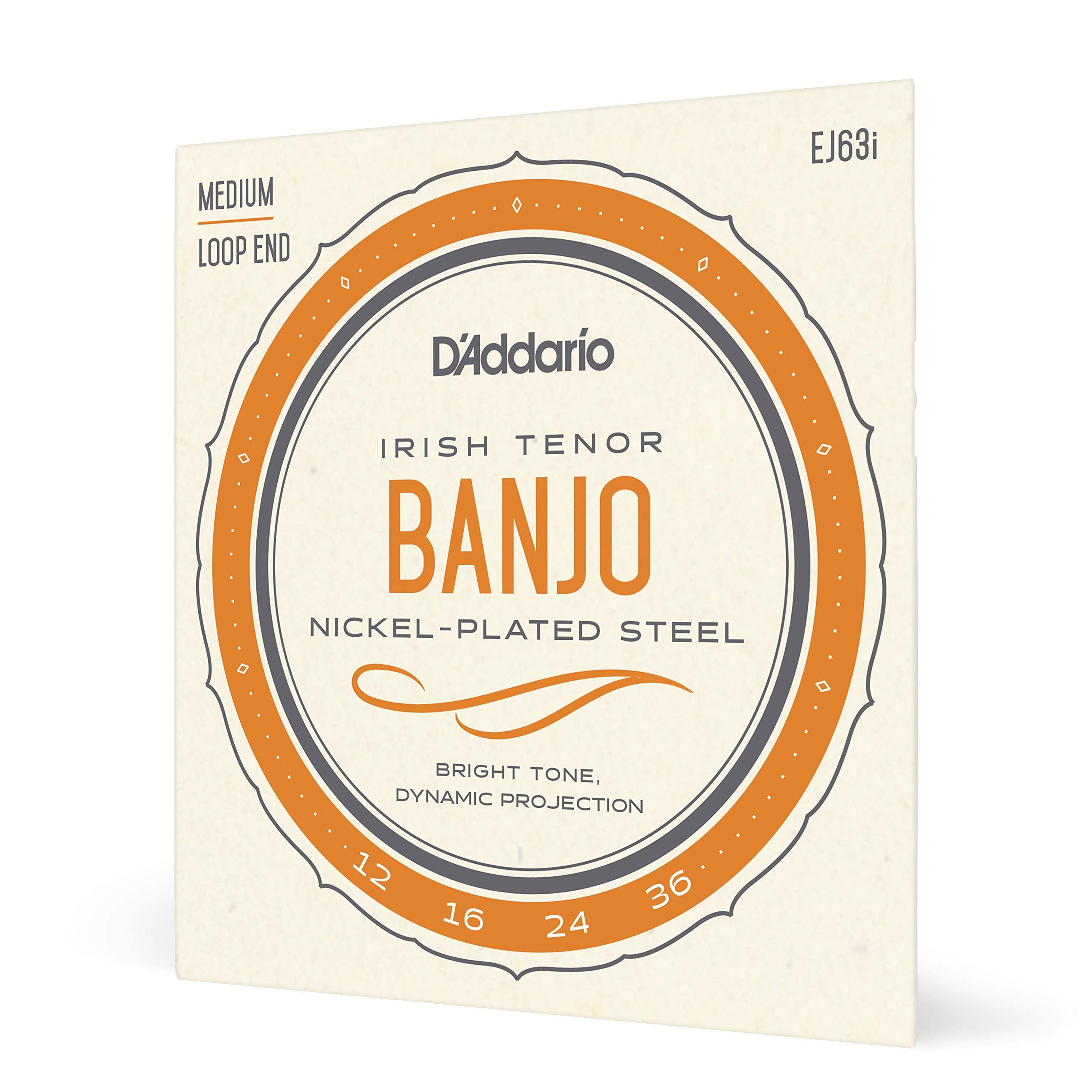 D'Addario Irish Tenor Banjo Strings, Nickel Plated Steel, Ej63I, Medium Gauge 12 36, 5 String Set, Pack Of 1