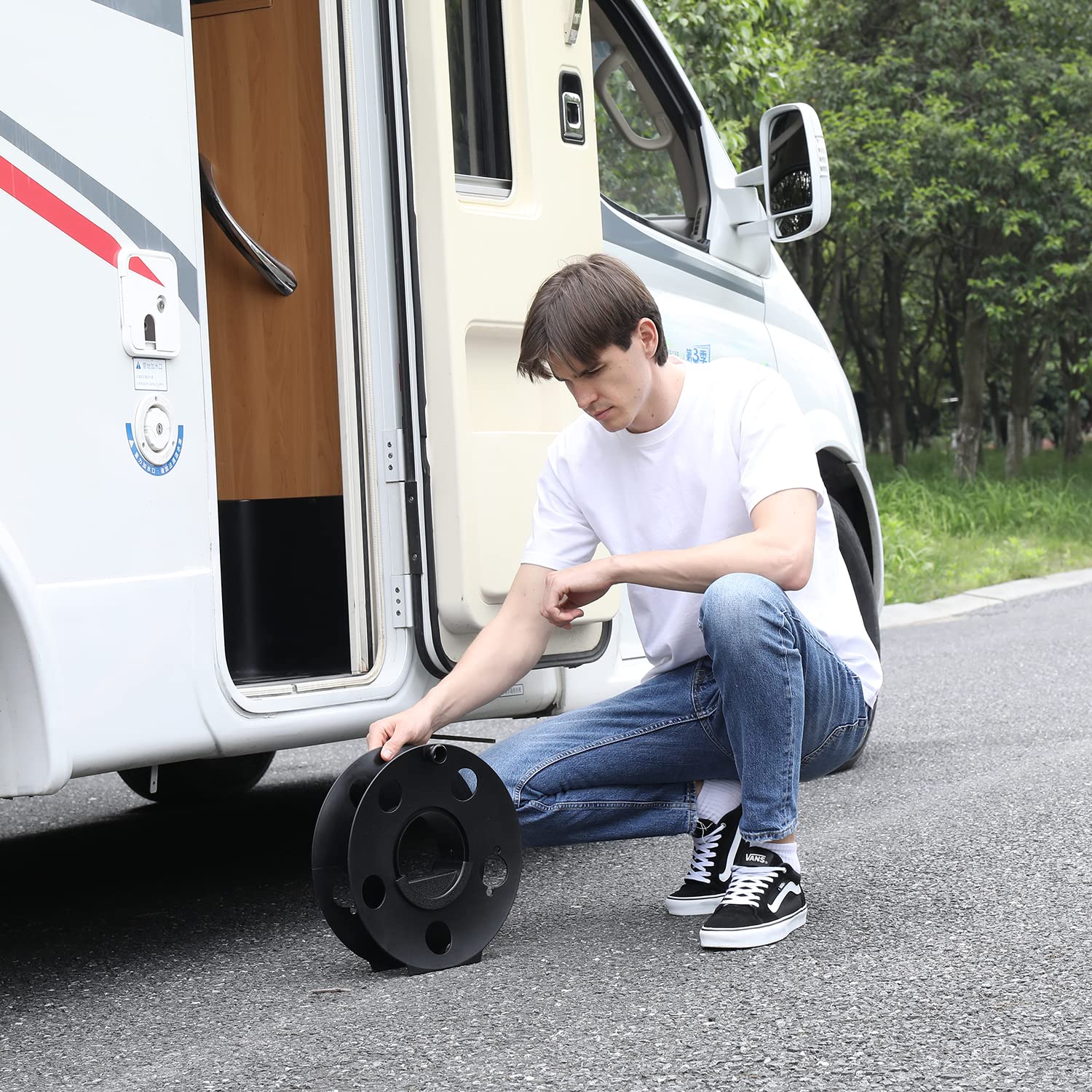 Garfatolrv Cord Storage Reel Easy To Use With Center Rotating Handle 100 Feet (Black)