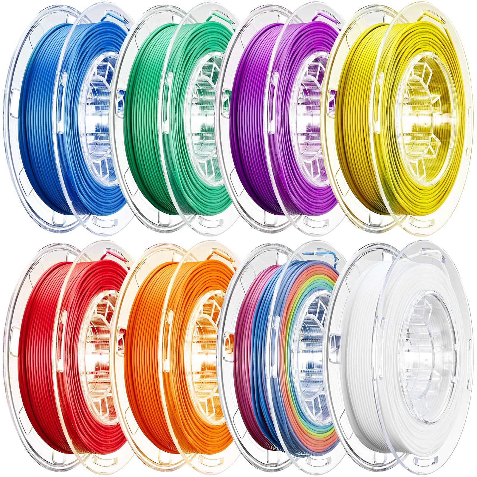 AOSEED 3D Printer Filament Bundle, 1.75mm ( 0.03 mm) PLA Filament Set for Most of 3D Printer,Purple/Green/Blue/Yellow/White/Irid