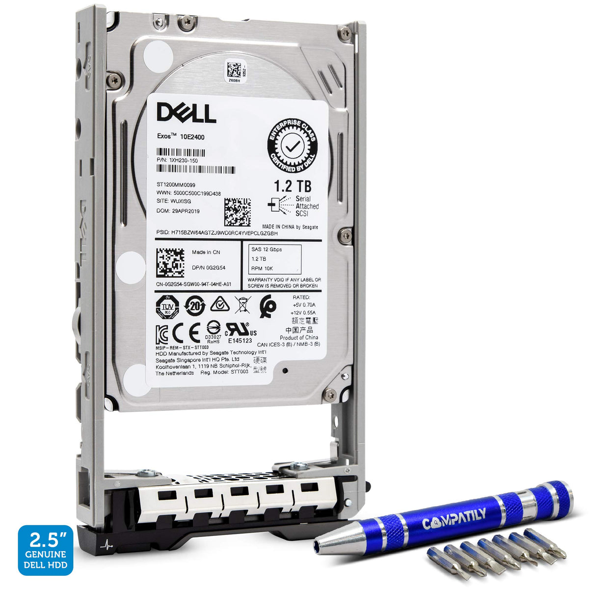 Dell 400-AJPD 1.2TB 10K SAS 12G 2.5” | 0G2G54 ST1200MM0099 Exos 10E2400 | PowerEdge HDD Enterprise Hard Drive in 13G Tray Bundle with Compatily Screwdriver Compatible with 463-7475 89D42 R730 T310