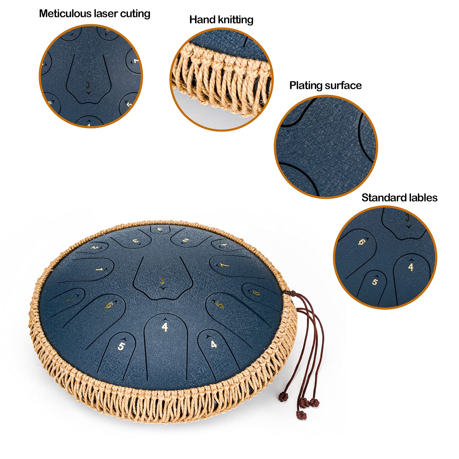 Chunfeng Steel Tongue Drum 14 Inches 15 Notes Balmy Drum Healing Drum,C Major,Gift For All Ages,Pure Sound Quality,With Drum Mal