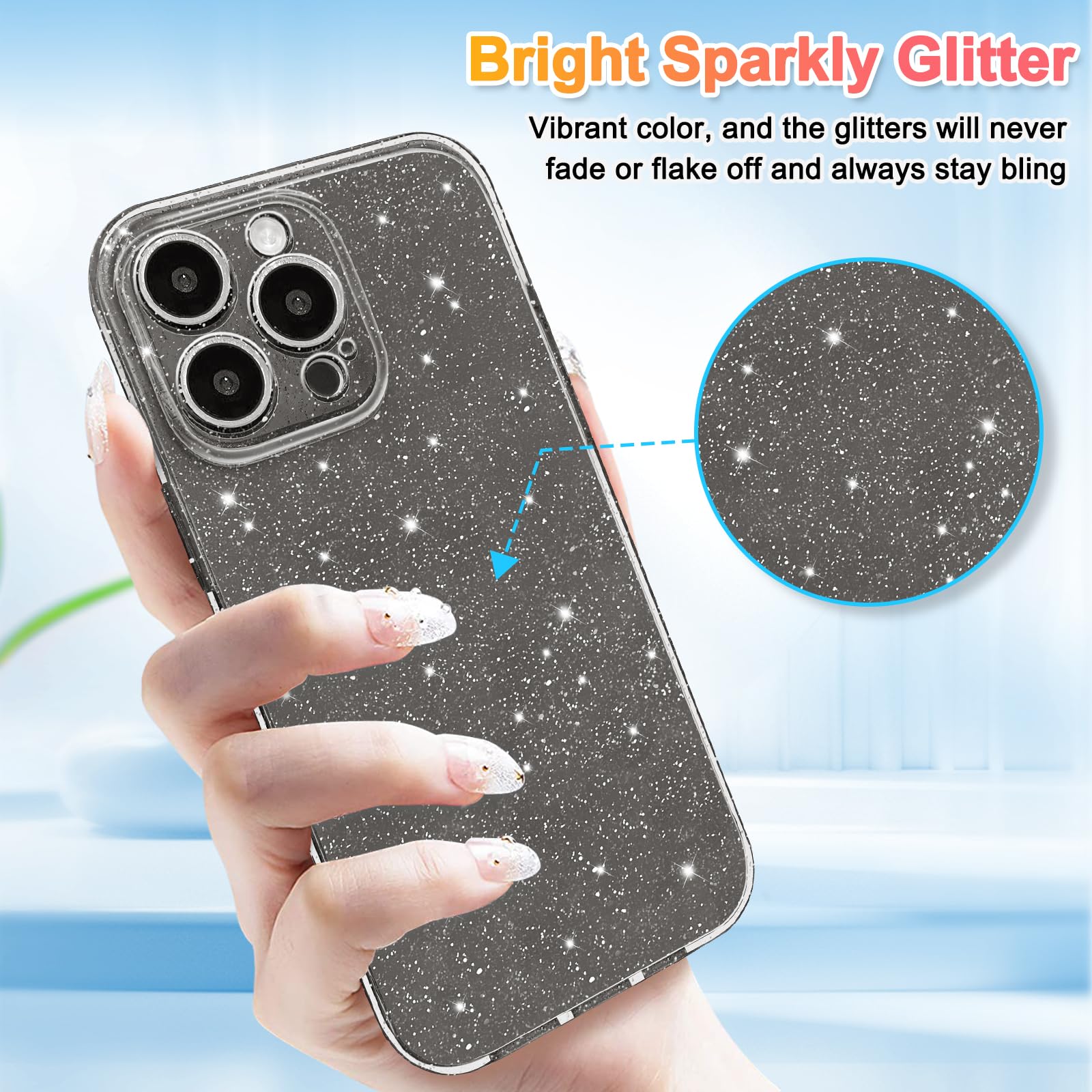 Hython Case For Iphone 13 Pro Case Glitter Cute Sparkly Shiny Bling Sparkle Phone Cases 6.1, Thin Slim Fit Soft Tpu Bumper Shock
