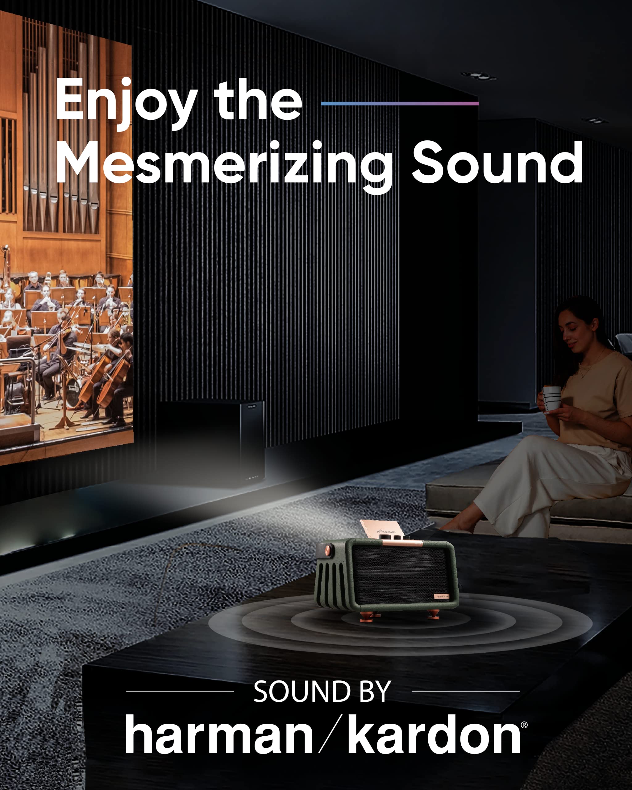 Nomvdic X300 Outdoor Projector, Battery Powered Projector, Portable Projector With Wifi And Bluetooth, 16W Harman Kardon Speaker