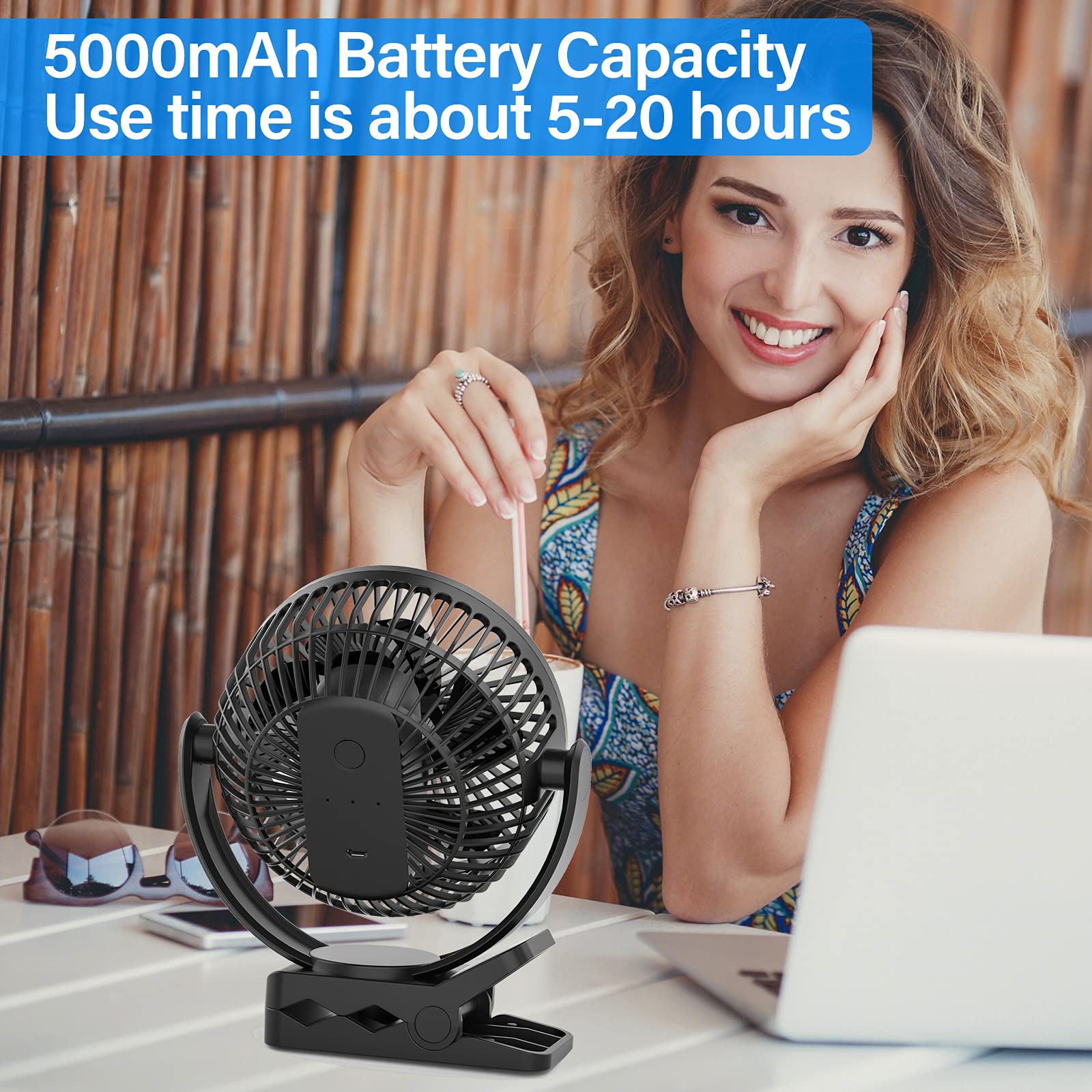 Svinkal Usb Portable Fan, 5000Mah Charging Portable Battery Clip On Fans, 6Inch Quiet Usb Personal Desk Fan, 3 Speeds, 720 Angle