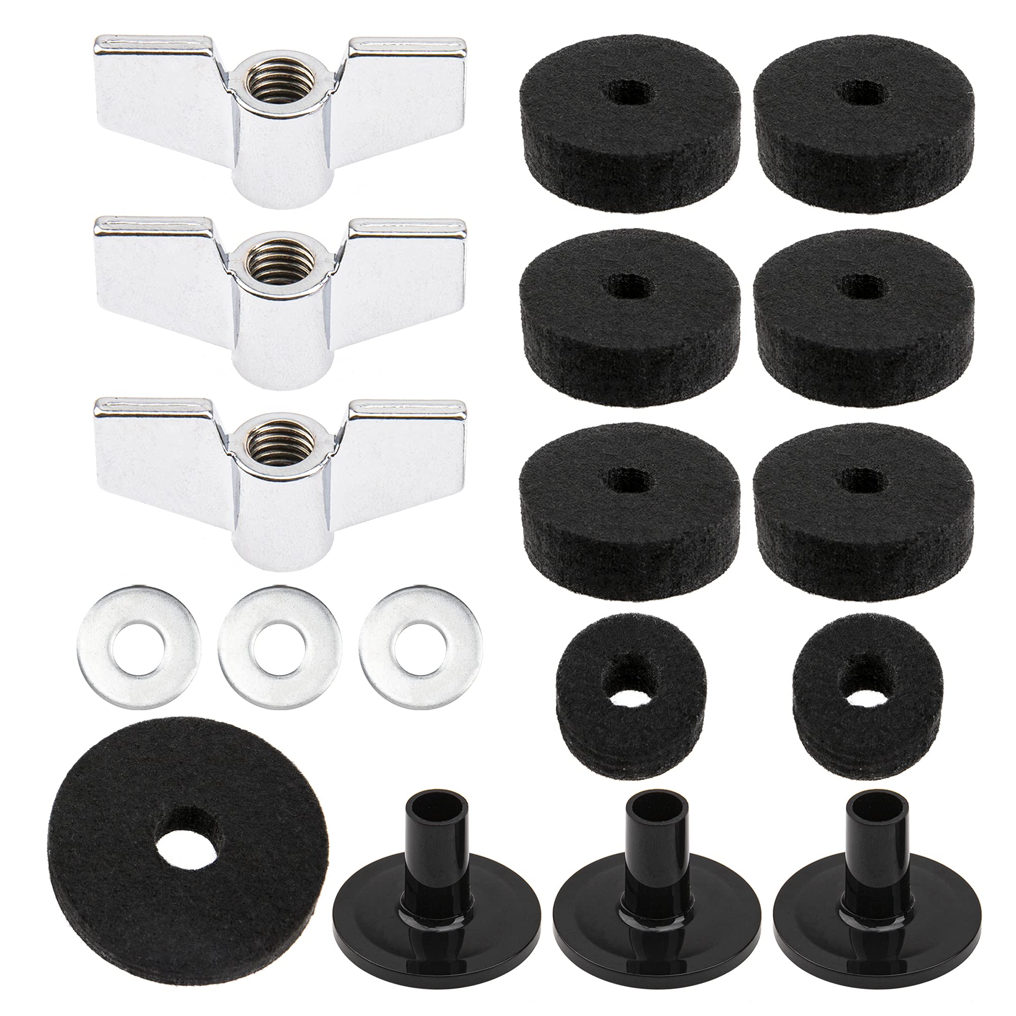 18Pcs Yootones Cymbal Stand Felts Clutch Felts Hi Hat Cup Felts Cymbal Wing Nuts Cymbal Sleeves & Metal Gaskets Replacement Comp