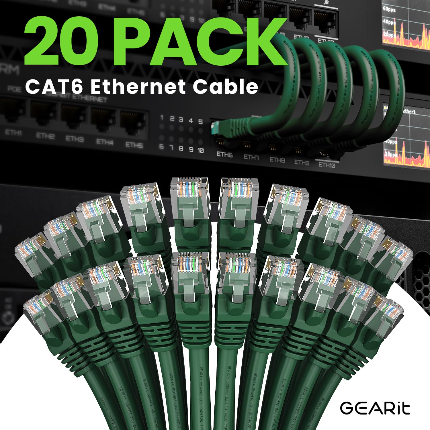 Gearit Cat 6 Ethernet Cable 1 Ft (20 Pack)   Cat6 Patch Cable, Cat 6 Patch Cable, Cat6 Cable, Cat 6 Cable, Cat6 Ethernet Cable,