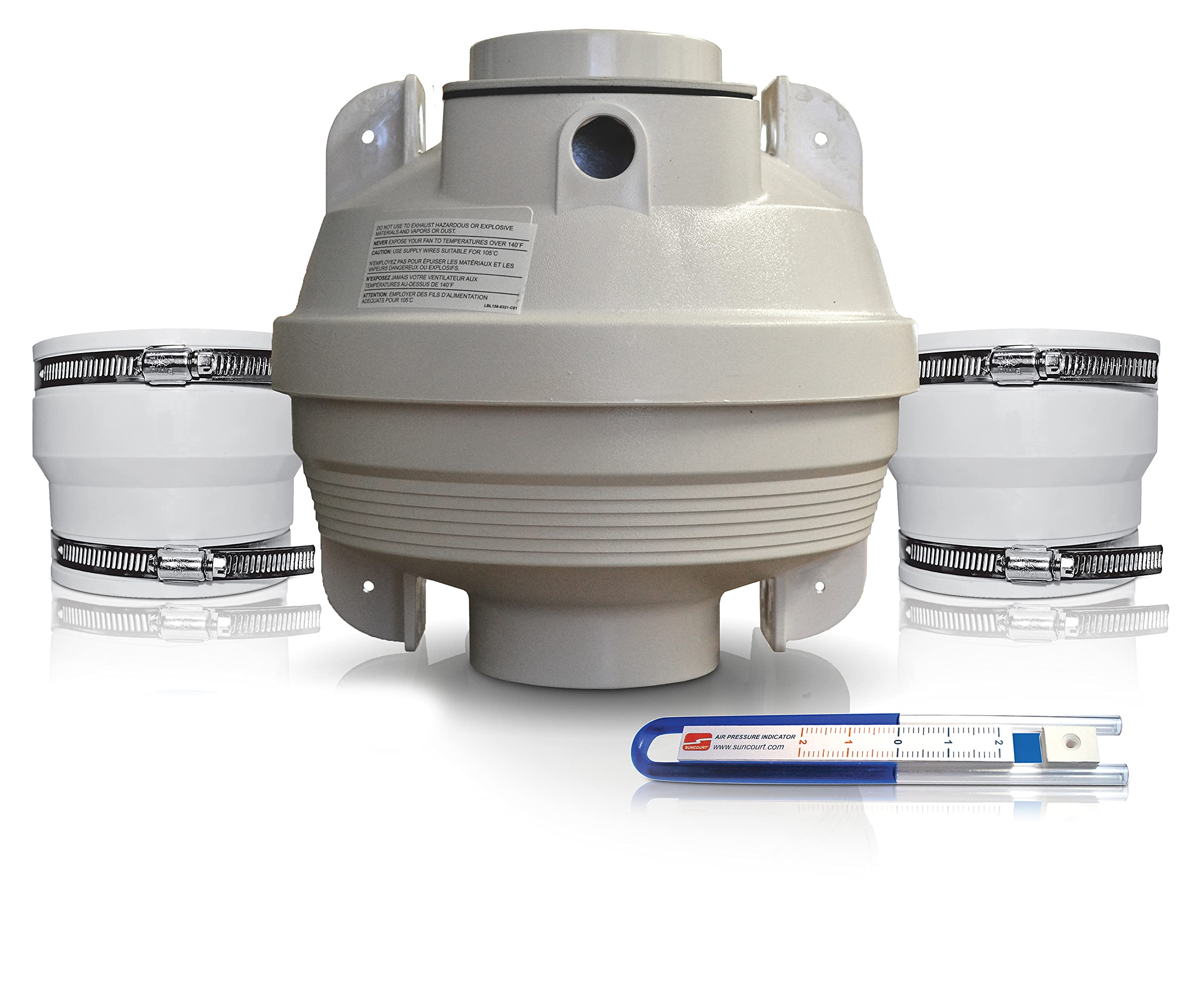Suncourt Centrax Rdk04 3 Radon Fan Mitigation Kit, Indoor And Outdoor Installation, Inline Centrifugal Fan With Rubber Couplers 