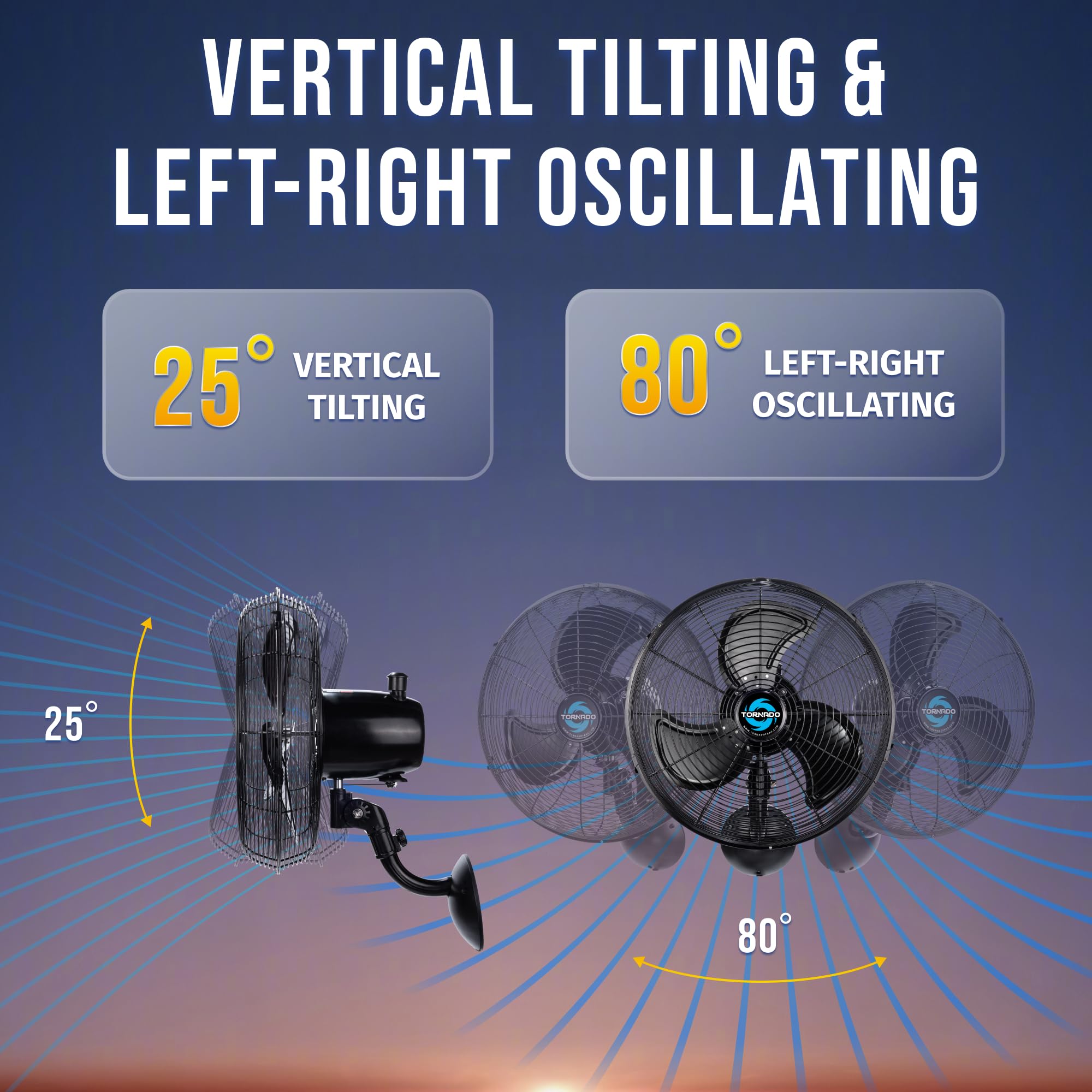 Tornado 16-Inch Pro Series Waterproof Outdoor Oscillating Wall Mount Fan - Heavy-Duty High-Velocity Metal Fan For Industrial, Co
