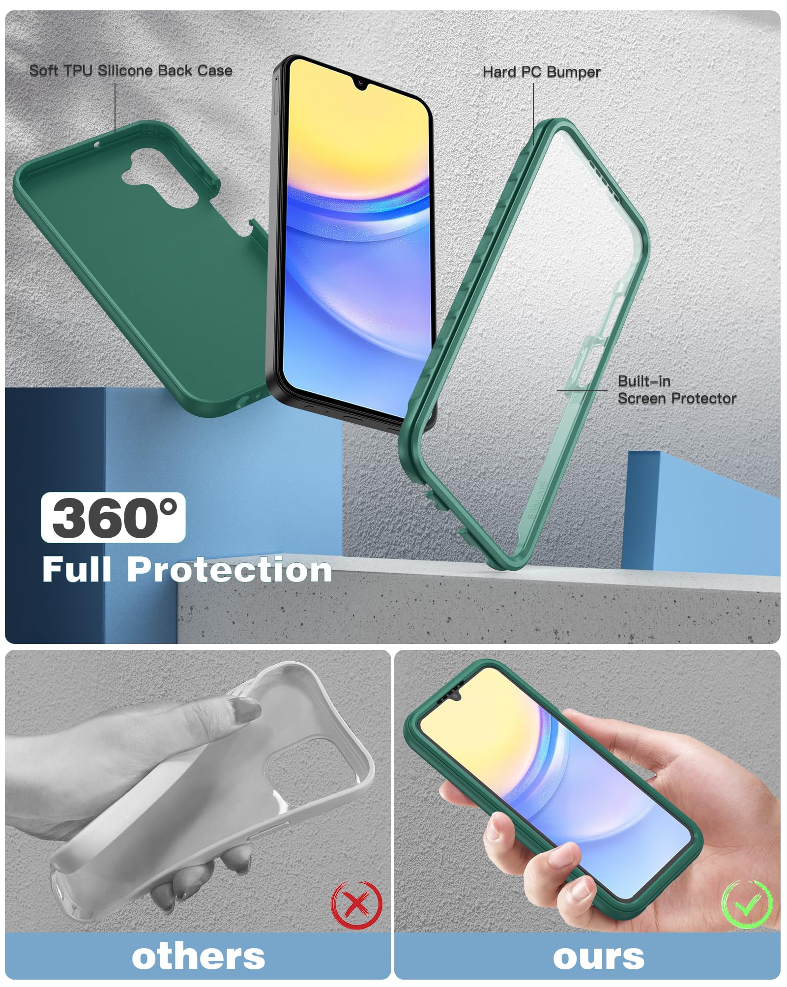 Fntcase For Samsung Galaxy A15 5G Case: Phone Case With Built In Screen Protector Protective Silicone Cell Phone Cover Rugged Sh