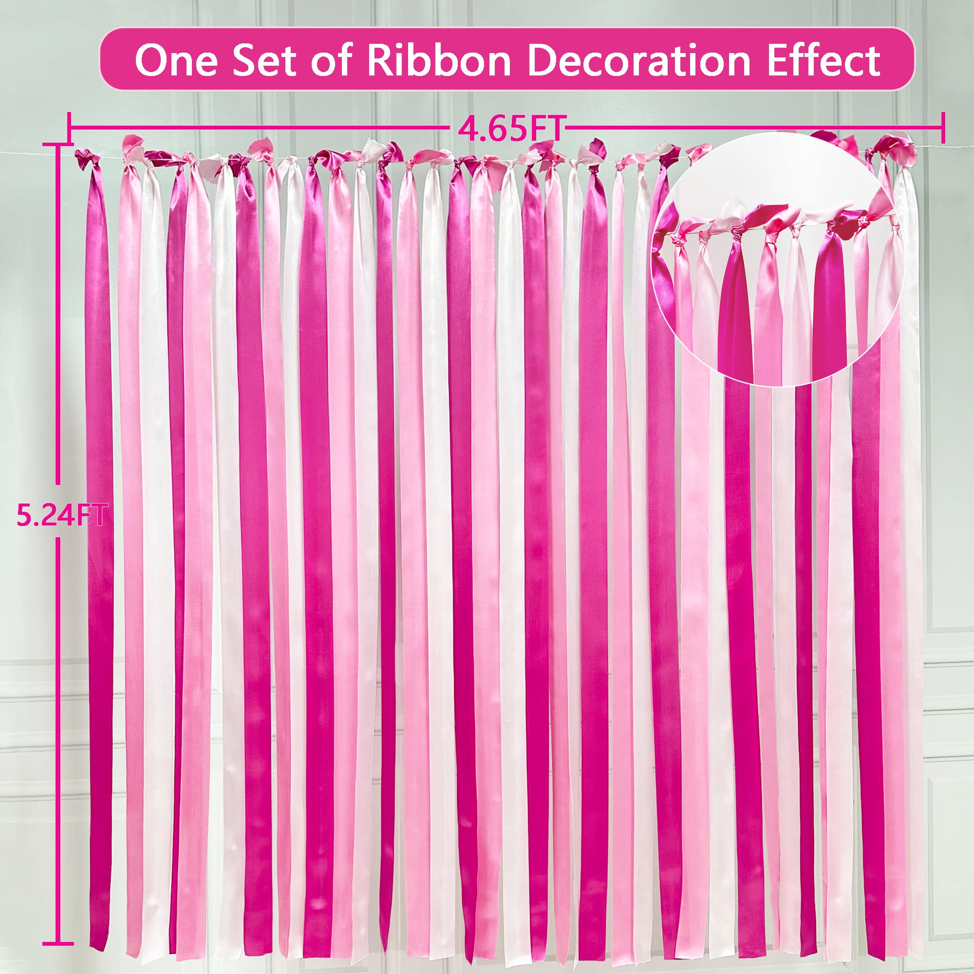 Hot Pink Party Decorations Ombre Pink Satin Ribbon Streamer Backdrop 197 Ft    1.97'' Wide Fringe Hanging Curtain Garland For Ba
