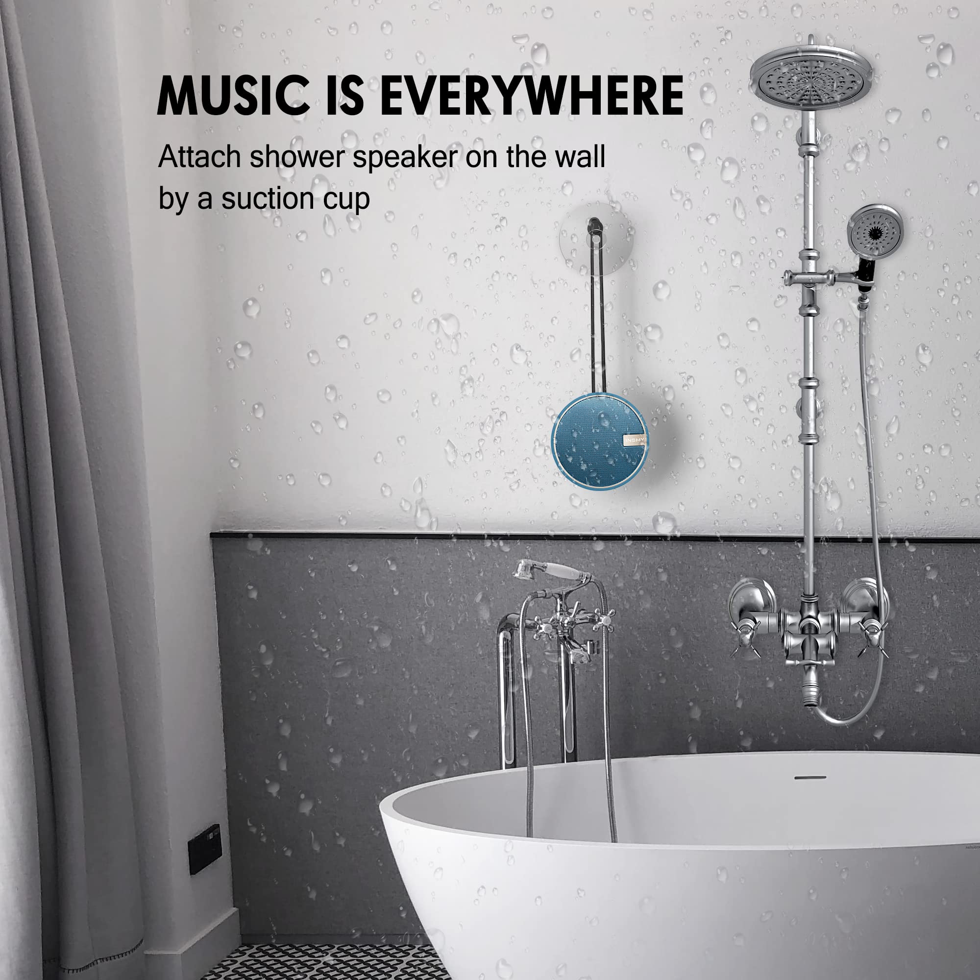 Insmy C12 Ipx7 Waterproof Shower Bluetooth Speaker, Portable Small Speaker, Speakers Bluetooth Wireless Loud Clear Sound Support Tf Csuard Ction Cup For Outdoor Kayak Canoe Beach Gift (Navy)