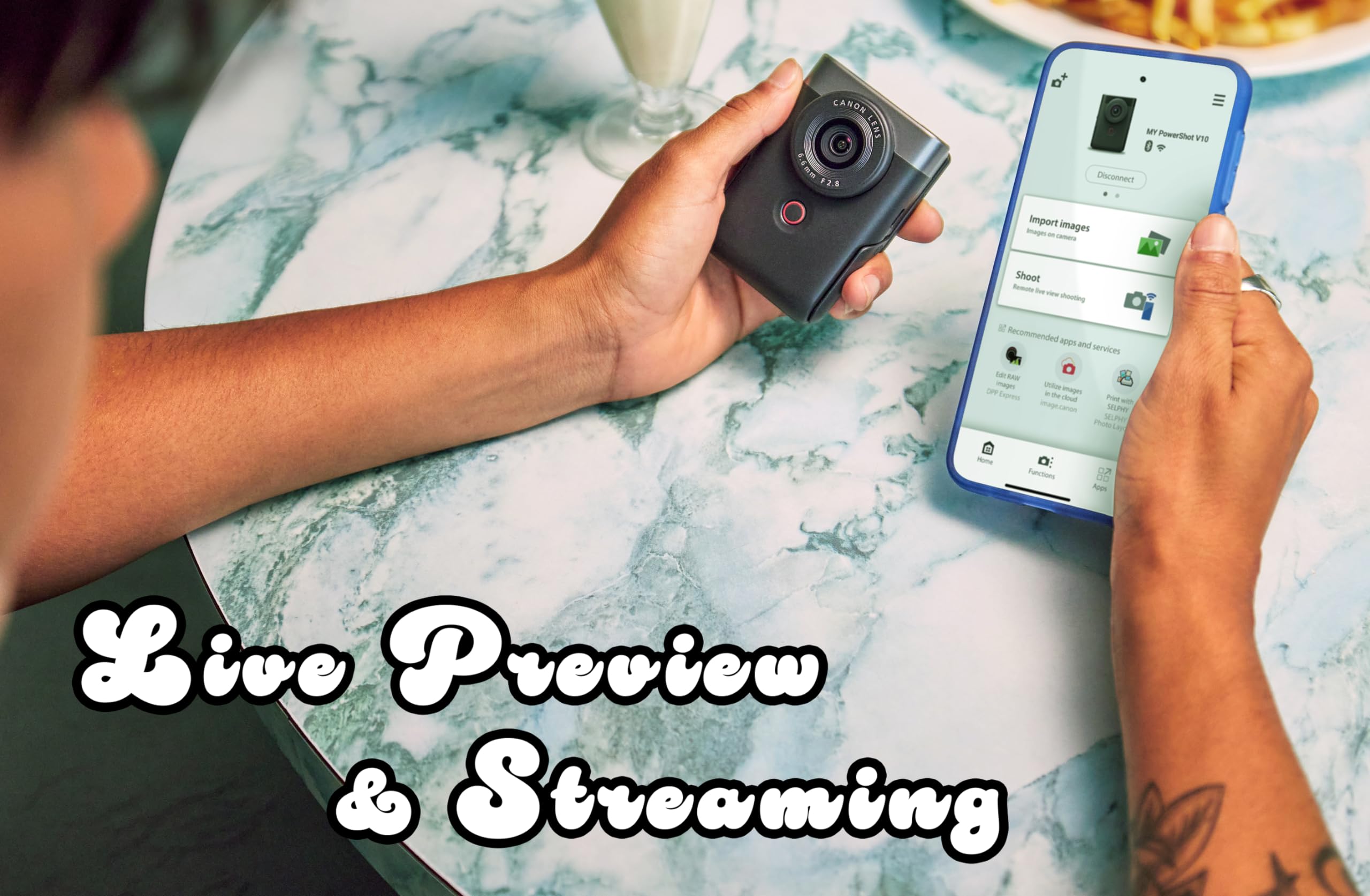 Canon PowerShot V10 Camera, Content Creator Compact Vlog Camera, Fixed 19mm Wide Angle Lens, 4K Video, Face Detection, Built in Microphone, Live Streaming, Vlogging, Built in Stand, Silver
